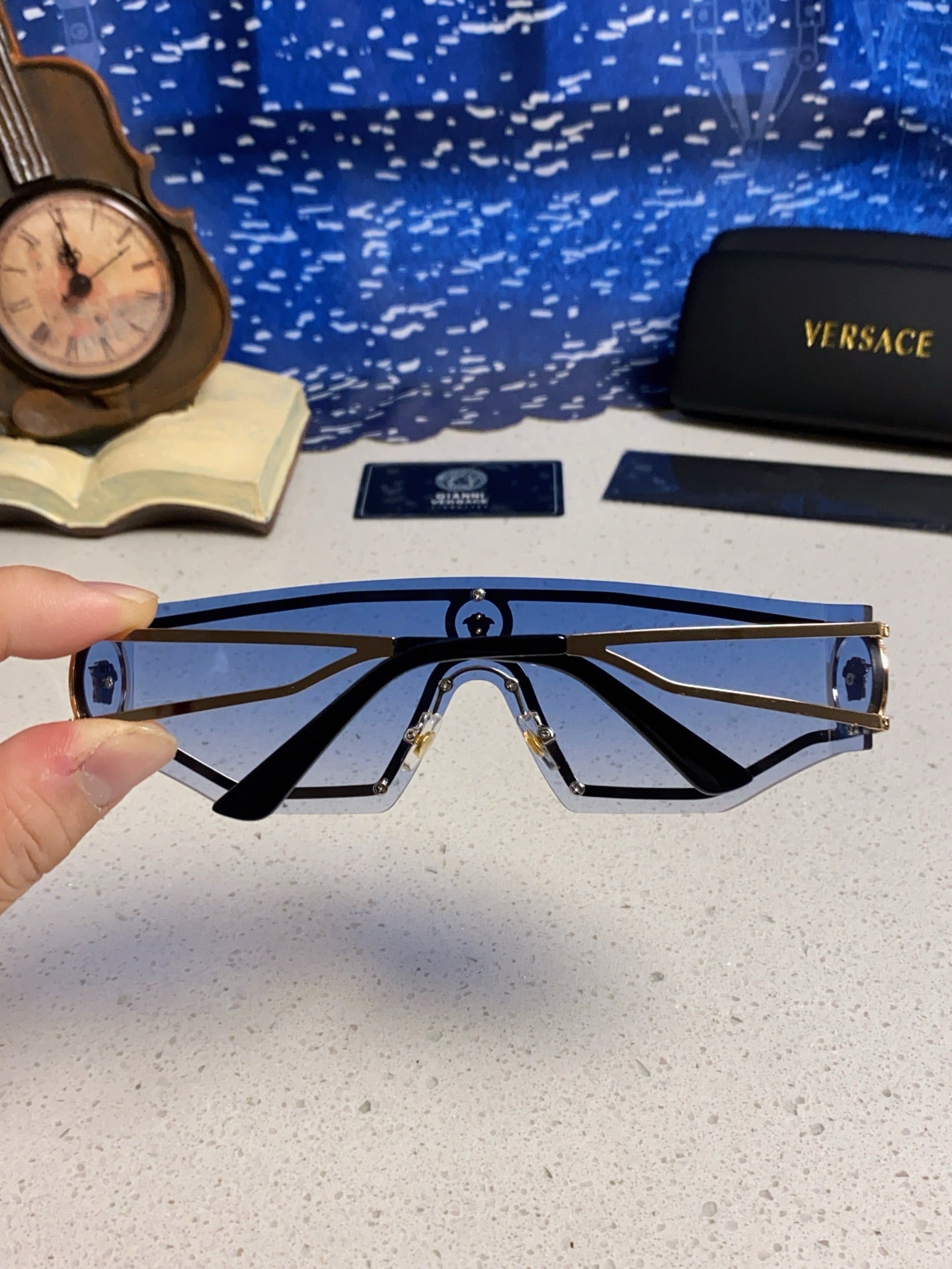 Versace Metal Oversized Blue Lens Sunglasses for Men & Women - detail image 5