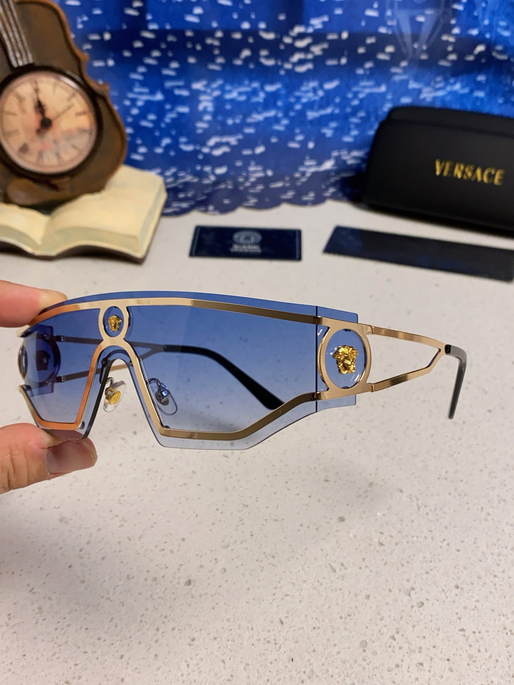 Versace Metal Oversized Blue Lens Sunglasses for Men & Women - detail image 6