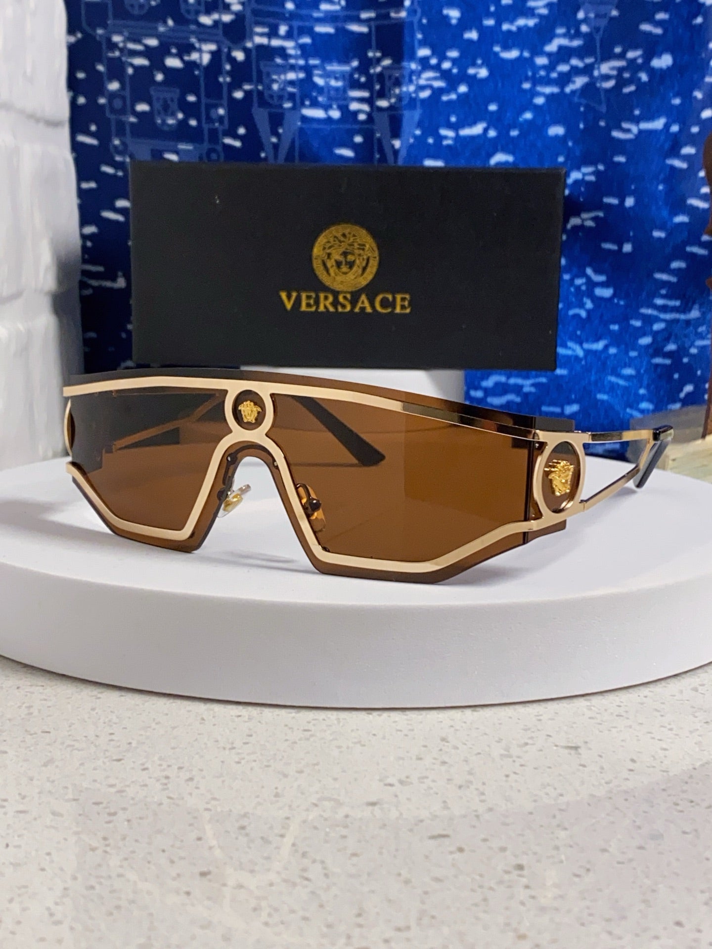 Versace Metal Oversized Brown Lens Sunglasses for Men & Women