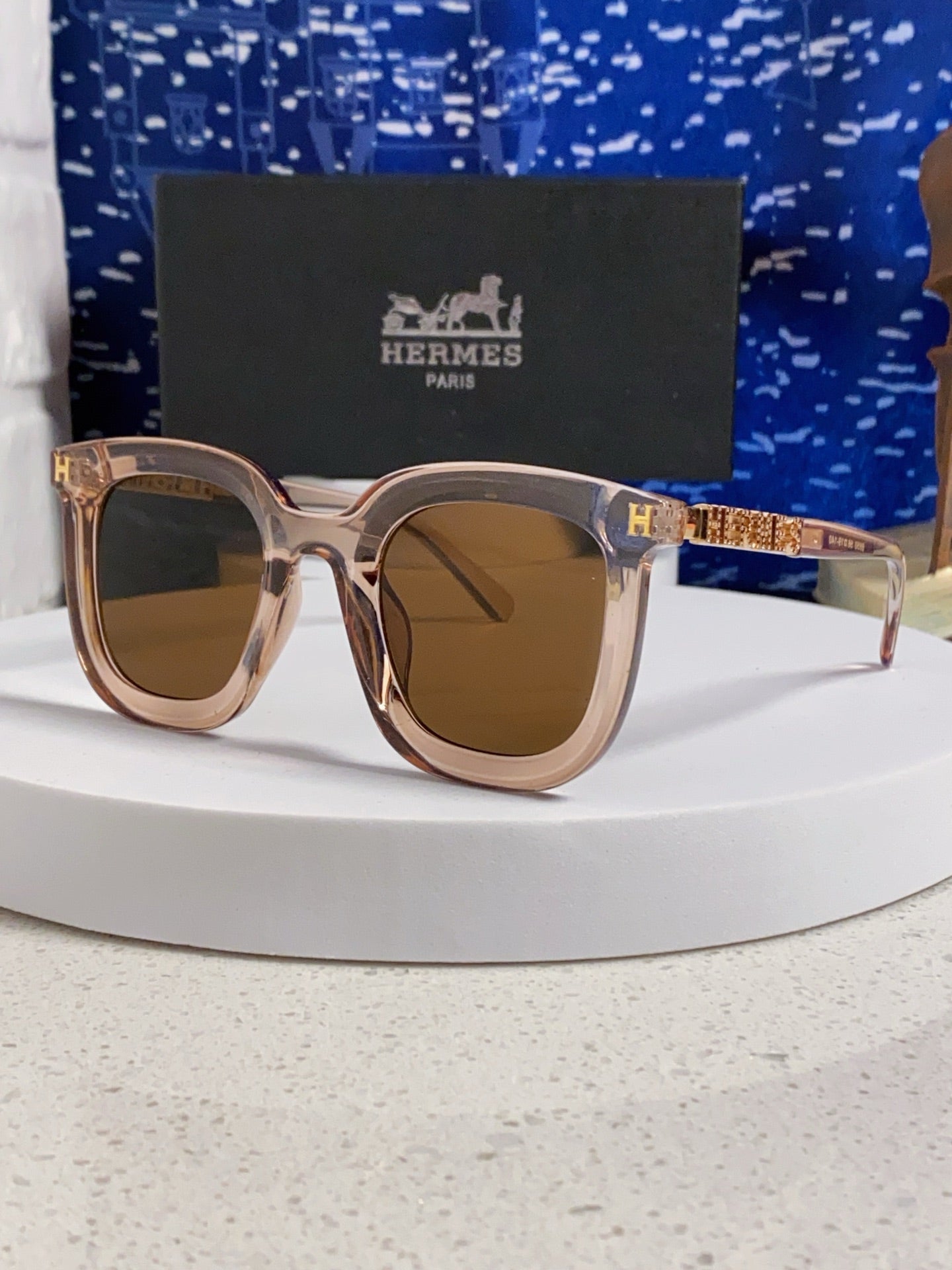 Hermès Metal Square Brown Lens Sunglasses for Men & Women - 433011