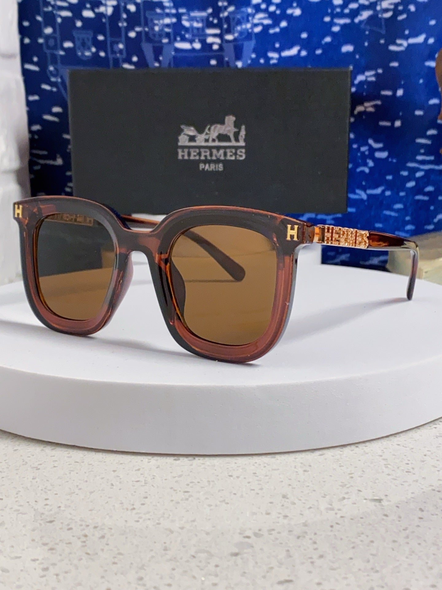 Hermès Metal Square Brown Lens Sunglasses for Men & Women - 399449