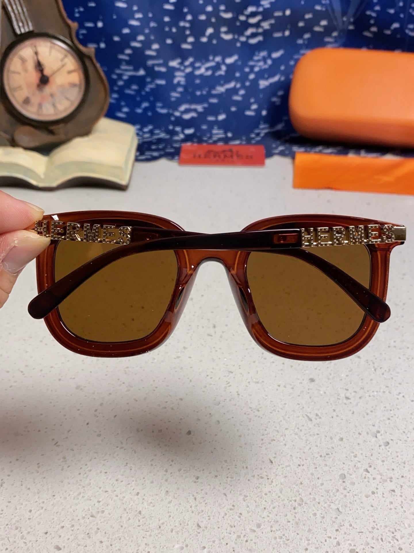 Hermès Metal Square Brown Lens Sunglasses for Men & Women - detail image 5