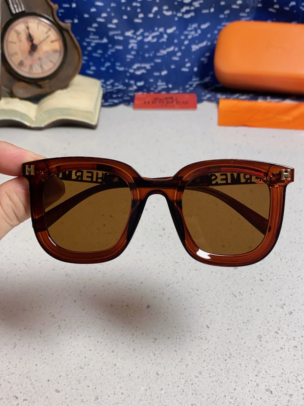 Hermès Metal Square Brown Lens Sunglasses for Men & Women - detail image 4