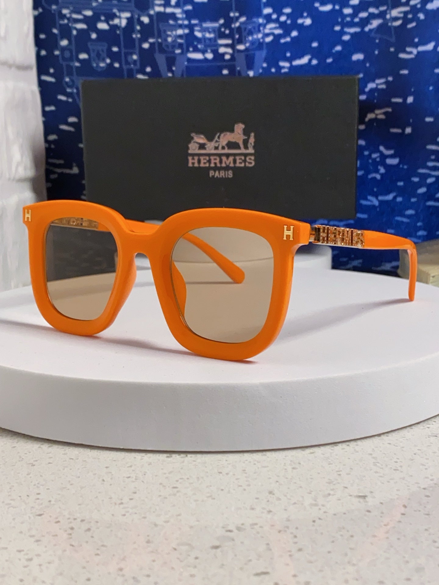 Hermès Metal Square Orange Lens Sunglasses for Men & Women