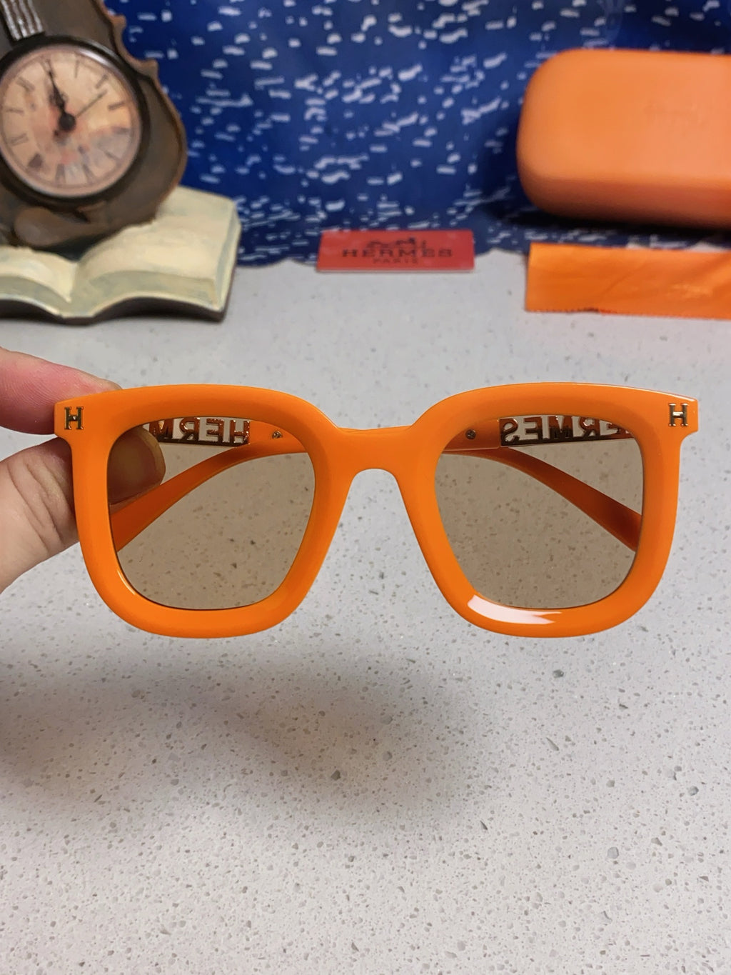 Hermès Metal Square Orange Lens Sunglasses for Men & Women - detail image 4