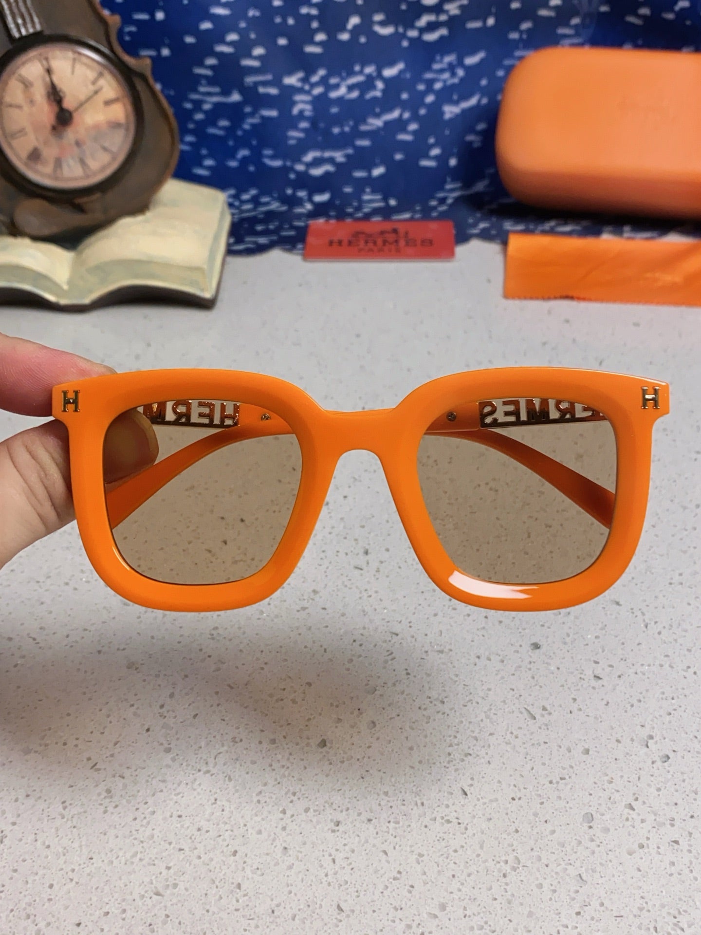 Hermès Metal Square Orange Lens Sunglasses for Men & Women - detail image 4