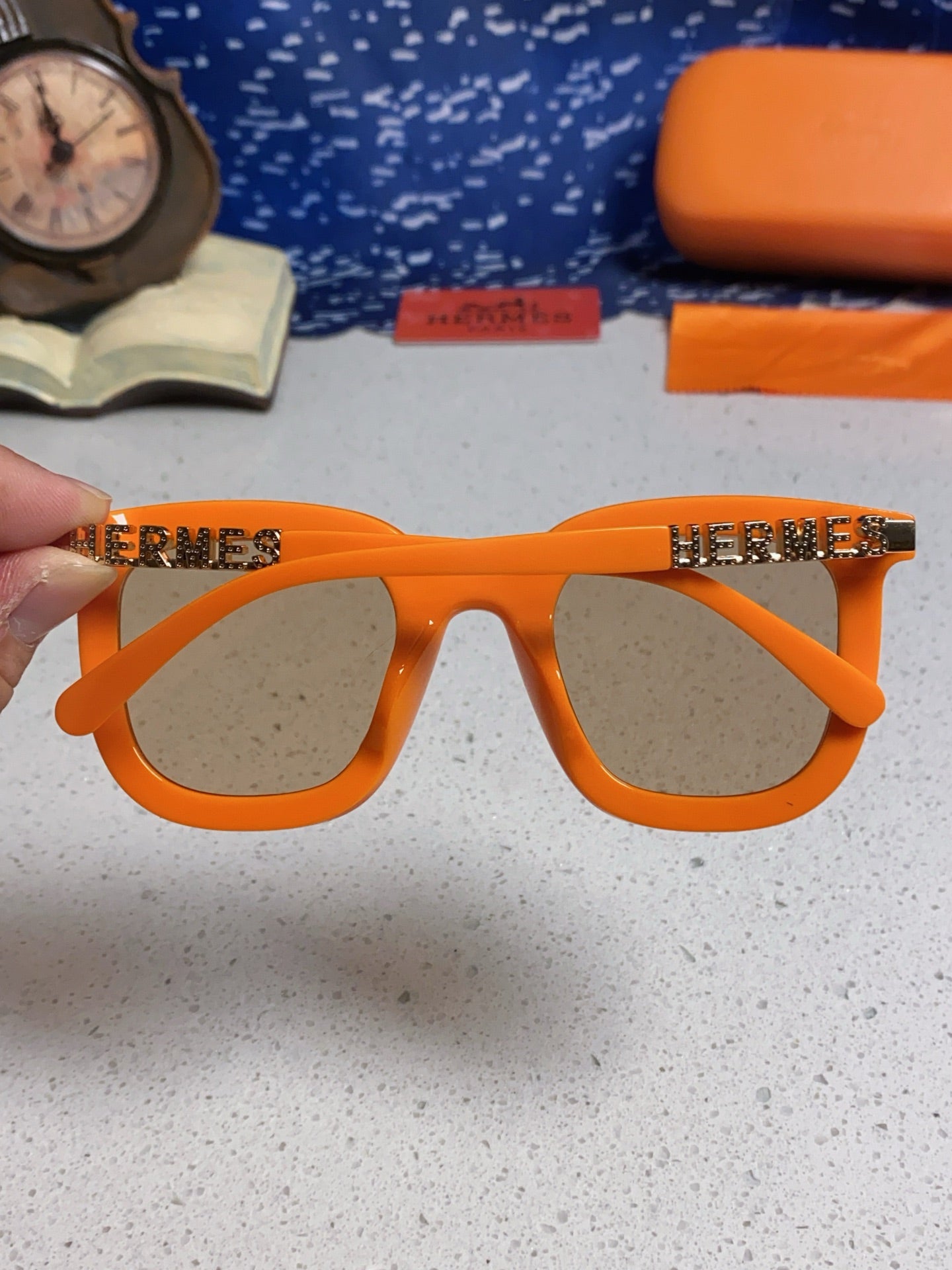 Hermès Metal Square Orange Lens Sunglasses for Men & Women - detail image 5