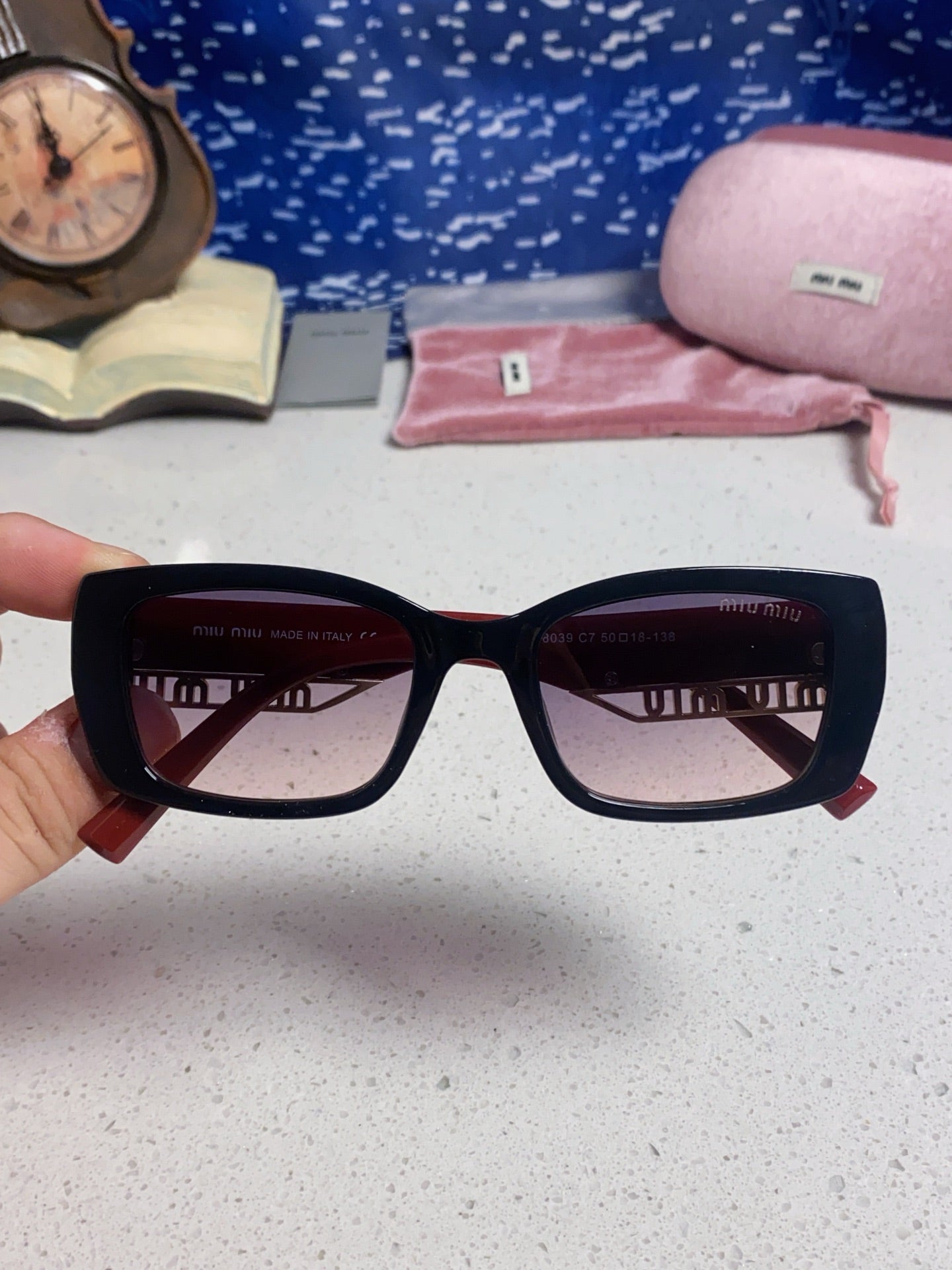 Miu Miu Polarized Square Blue Lens Sunglasses for Women - detail image 4