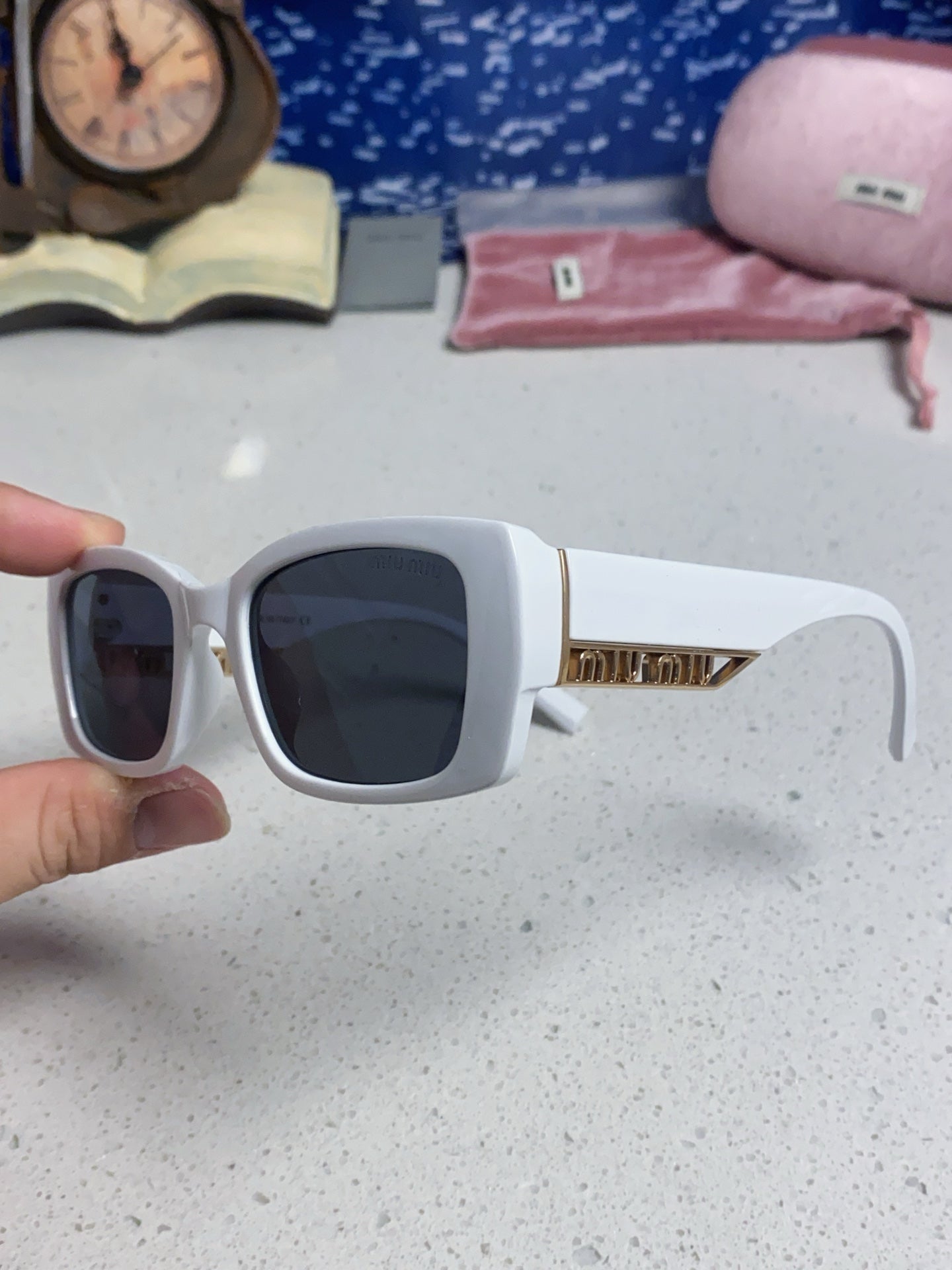 Miu Miu Polarized Square Silver Lens Sunglasses for Women - detail image 6