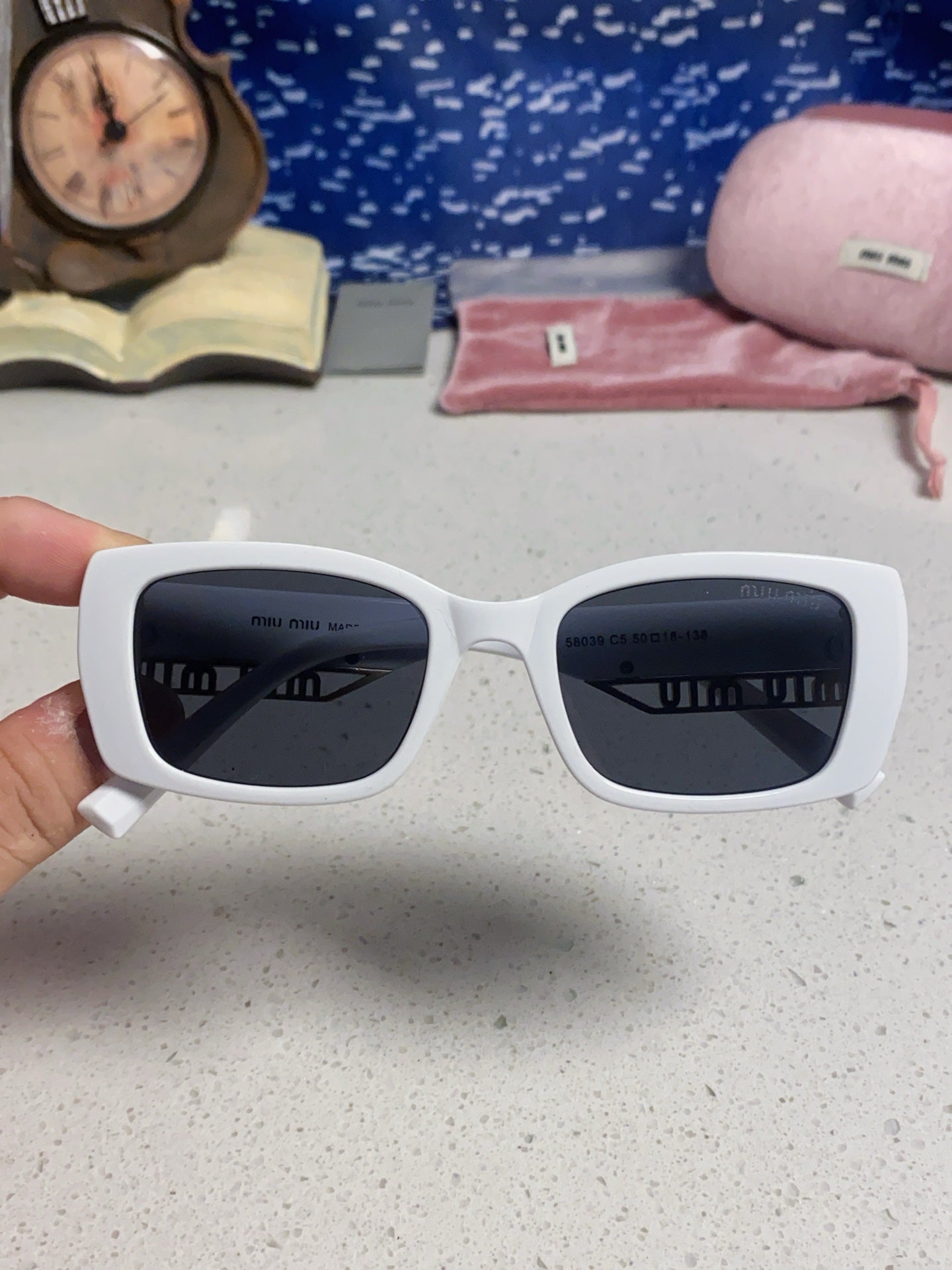 Miu Miu Polarized Square Silver Lens Sunglasses for Women - detail image 4