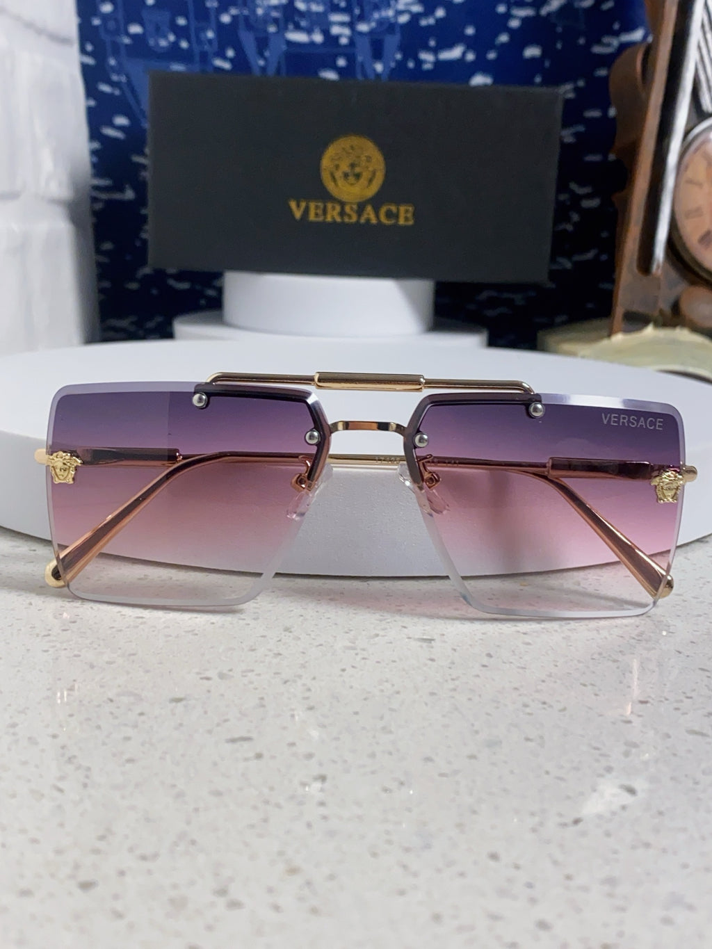 Versace Lightweight Rimless Purple Lens Sunglasses for Men & Women - detail image 8