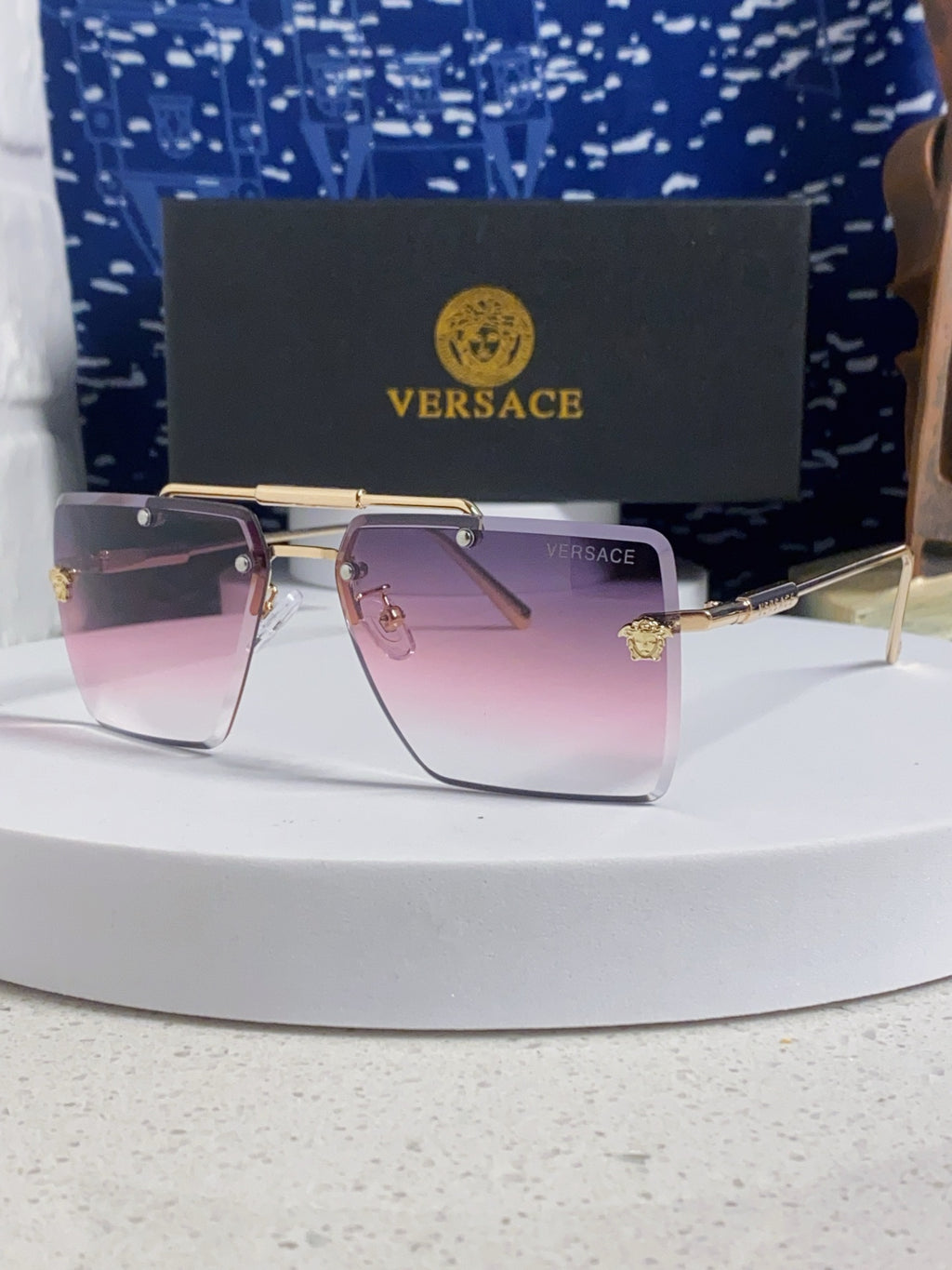 Versace Lightweight Rimless Silver Lens Sunglasses for Men & Women