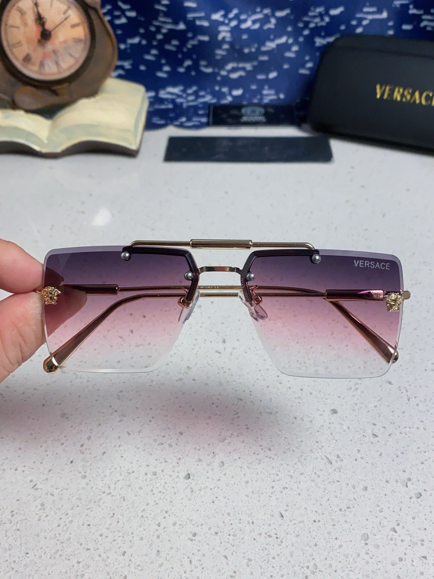 Versace Lightweight Rimless Silver Lens Sunglasses for Men & Women - detail image 4