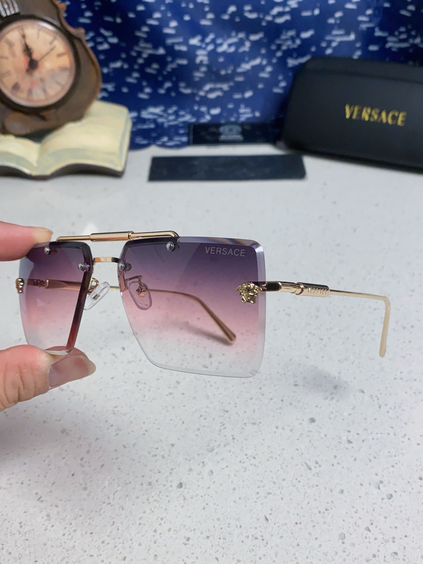 Versace Lightweight Rimless Silver Lens Sunglasses for Men & Women - detail image 6