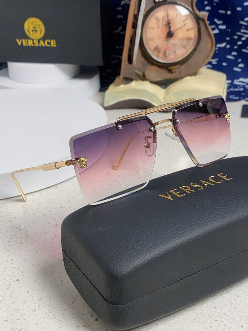 Versace Lightweight Rimless Silver Lens Sunglasses for Men & Women - detail image 10