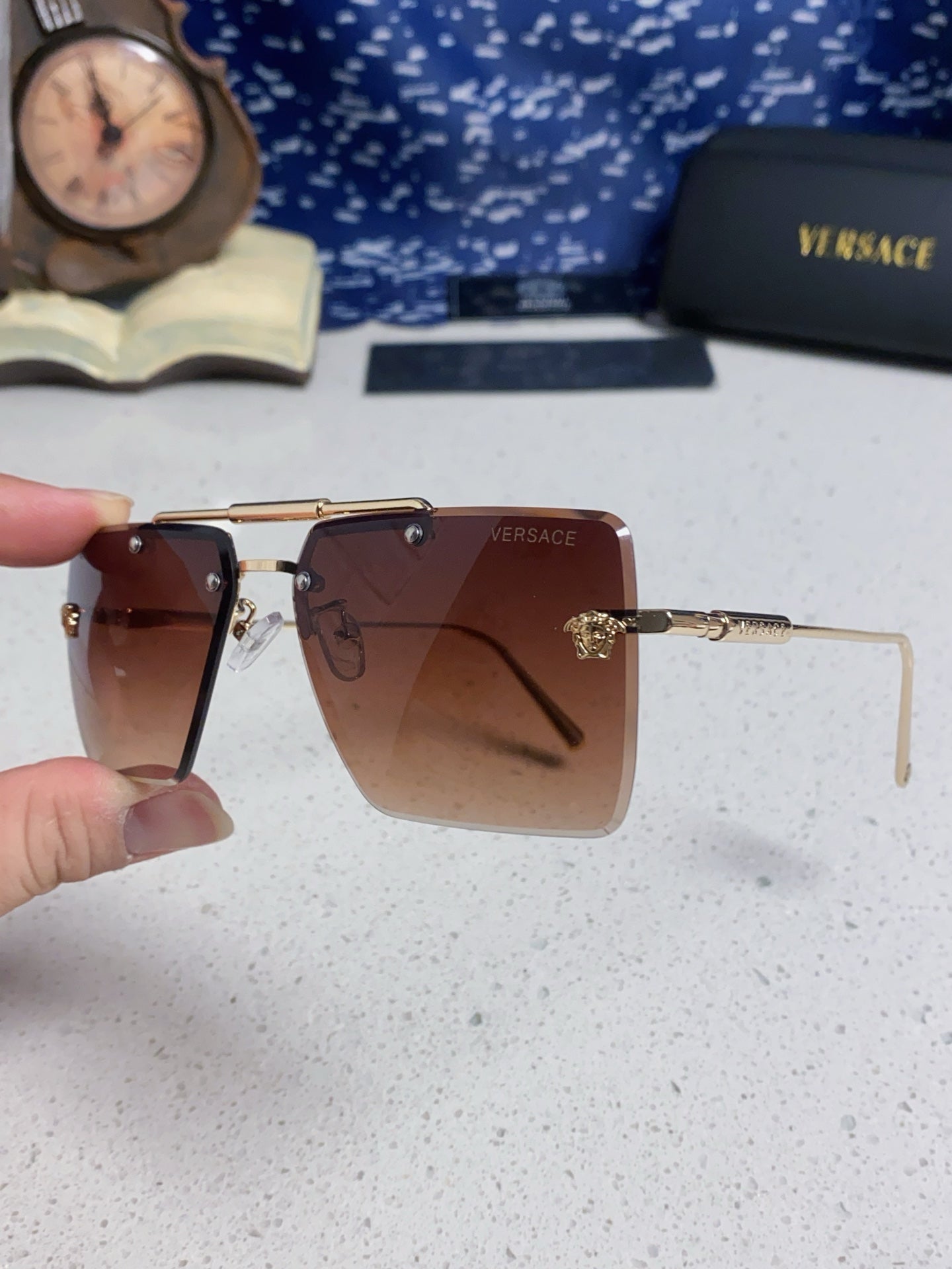 Versace Lightweight Rimless Red Lens Sunglasses for Men & Women - detail image 6