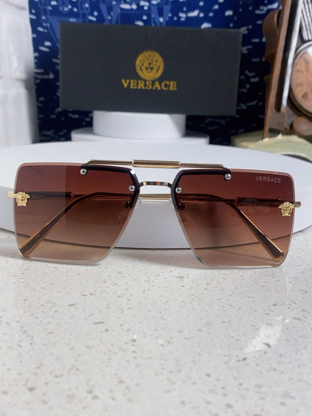 Versace Lightweight Rimless Red Lens Sunglasses for Men & Women - detail image 9