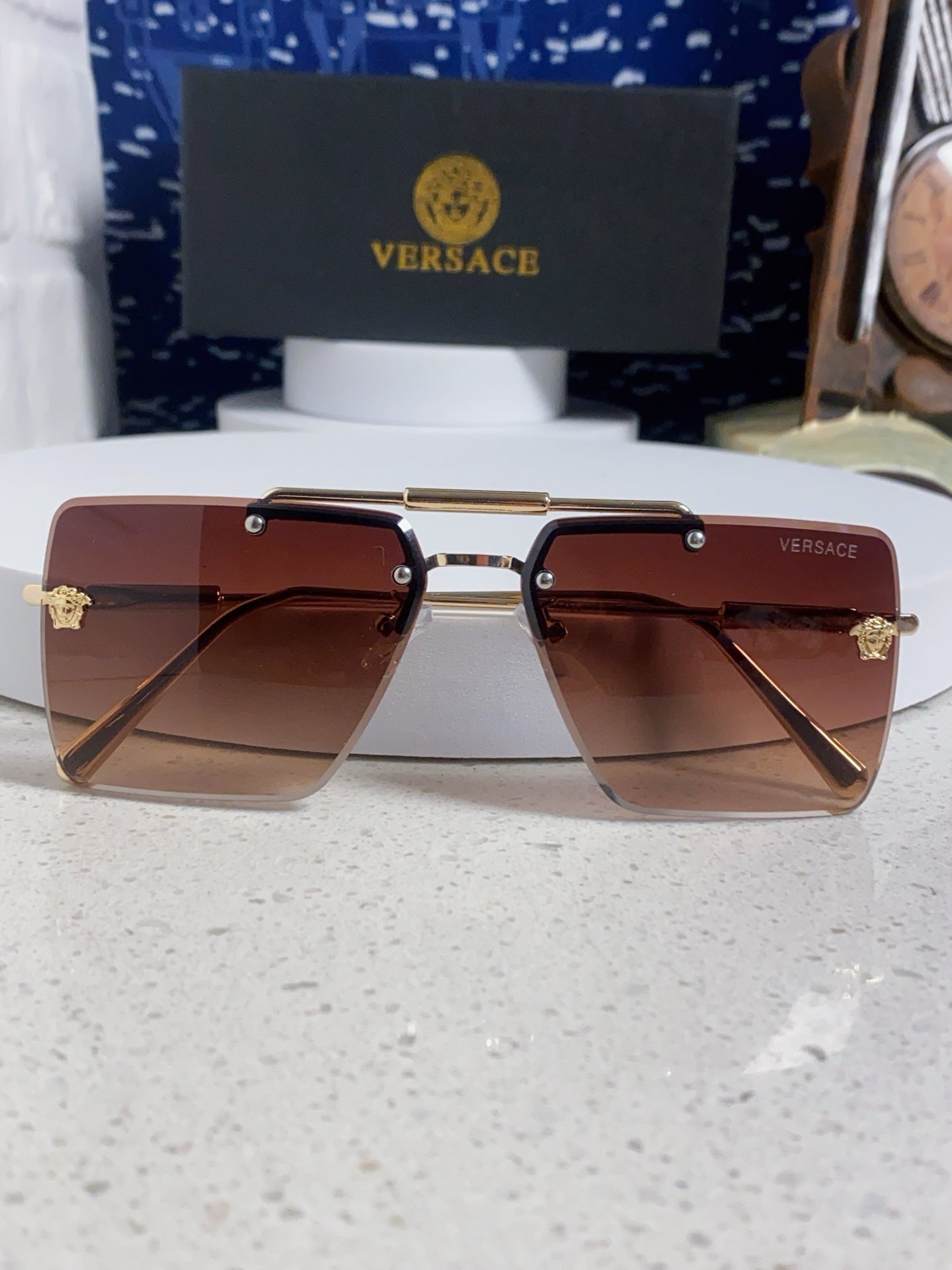 Versace Lightweight Rimless Red Lens Sunglasses for Men & Women - detail image 9