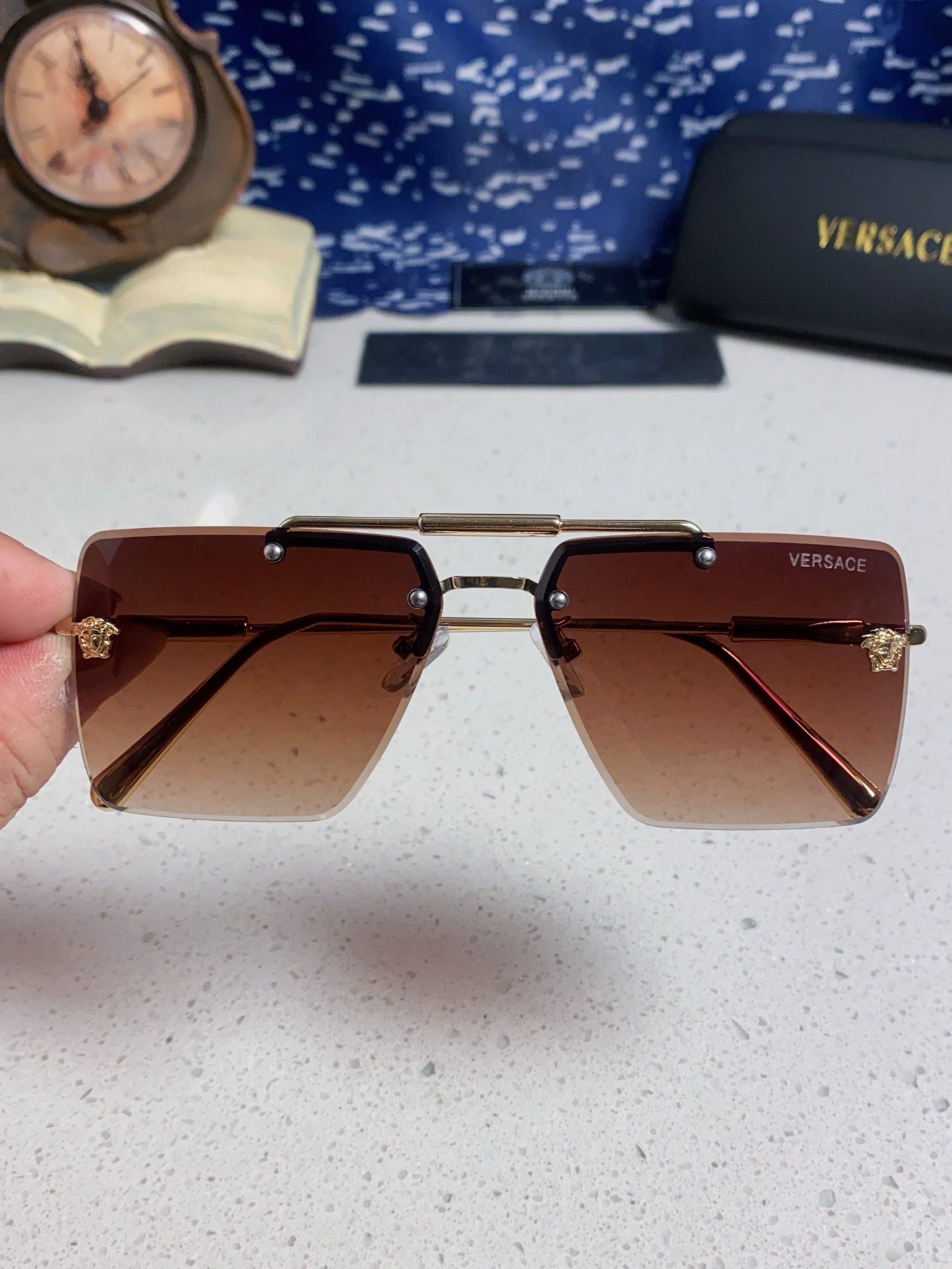 Versace Lightweight Rimless Red Lens Sunglasses for Men & Women - detail image 4