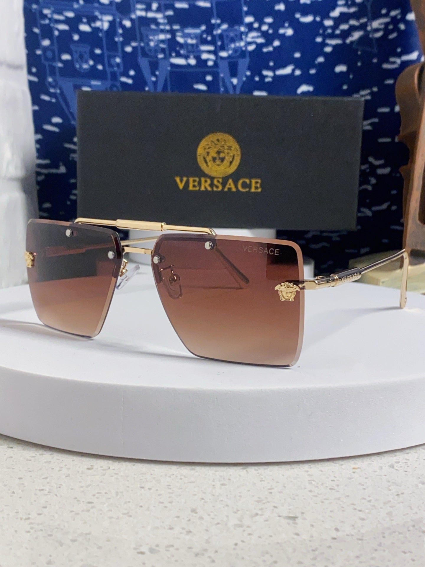 Versace Lightweight Rimless Red Lens Sunglasses for Men & Women