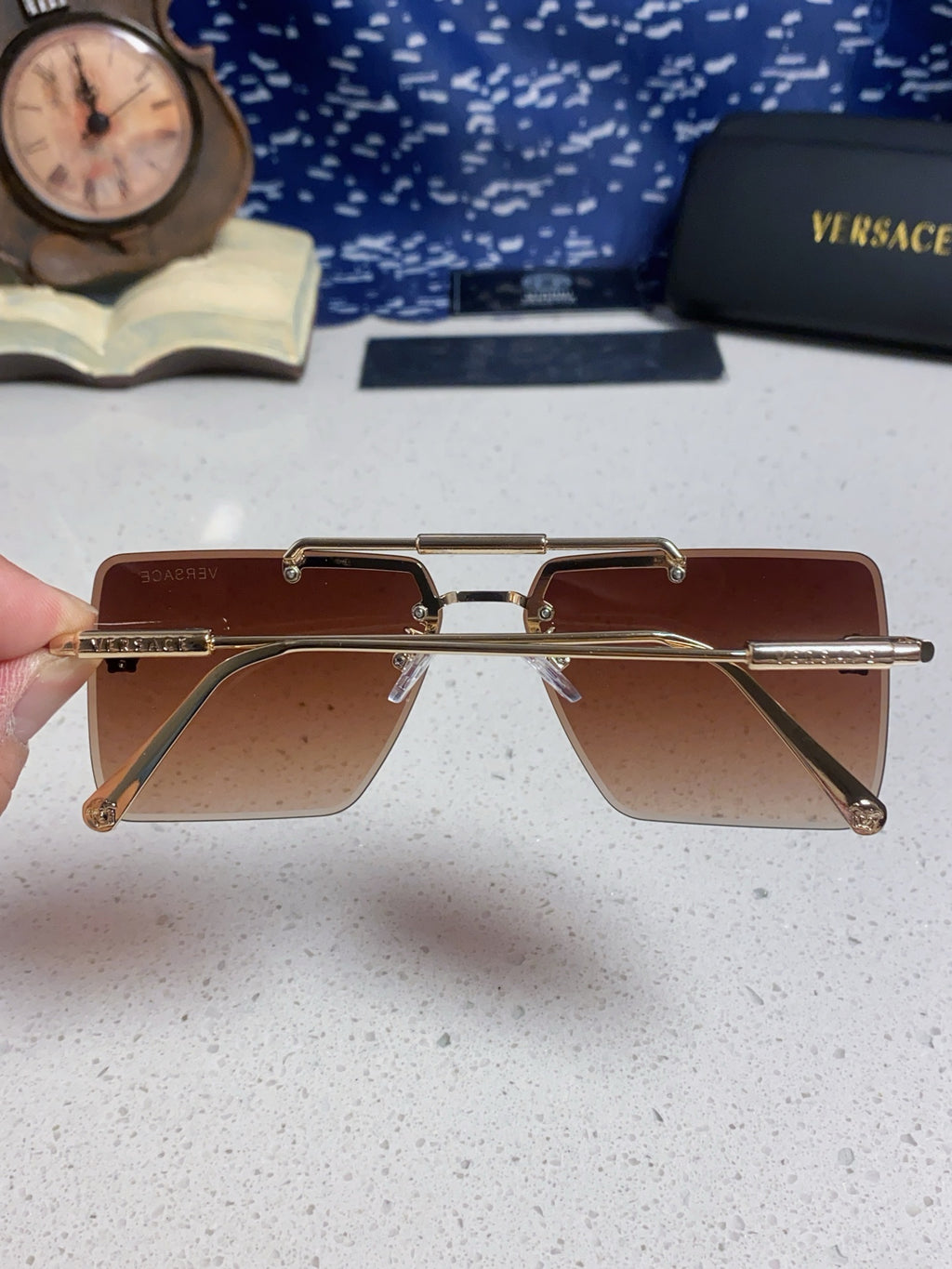Versace Lightweight Rimless Red Lens Sunglasses for Men & Women - detail image 5