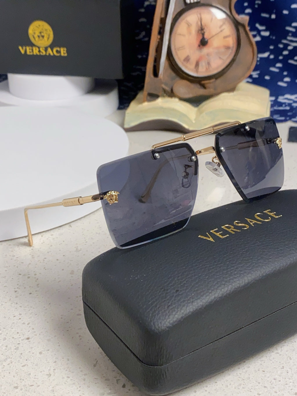 Versace Lightweight Rimless Blue Lens Sunglasses for Men & Women - detail image 10