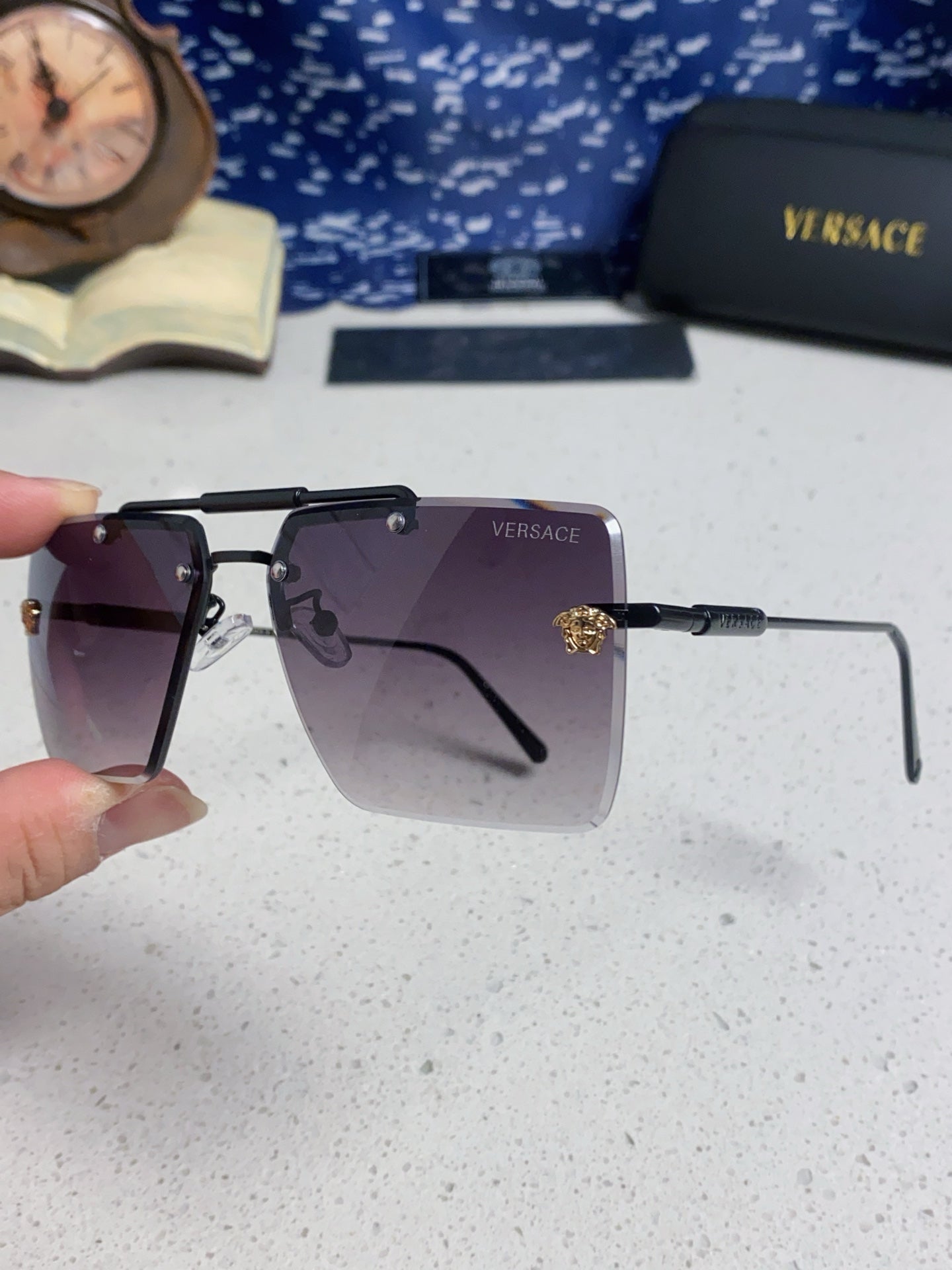 Versace Lightweight Rimless Gray Lens Sunglasses for Men & Women - detail image 5