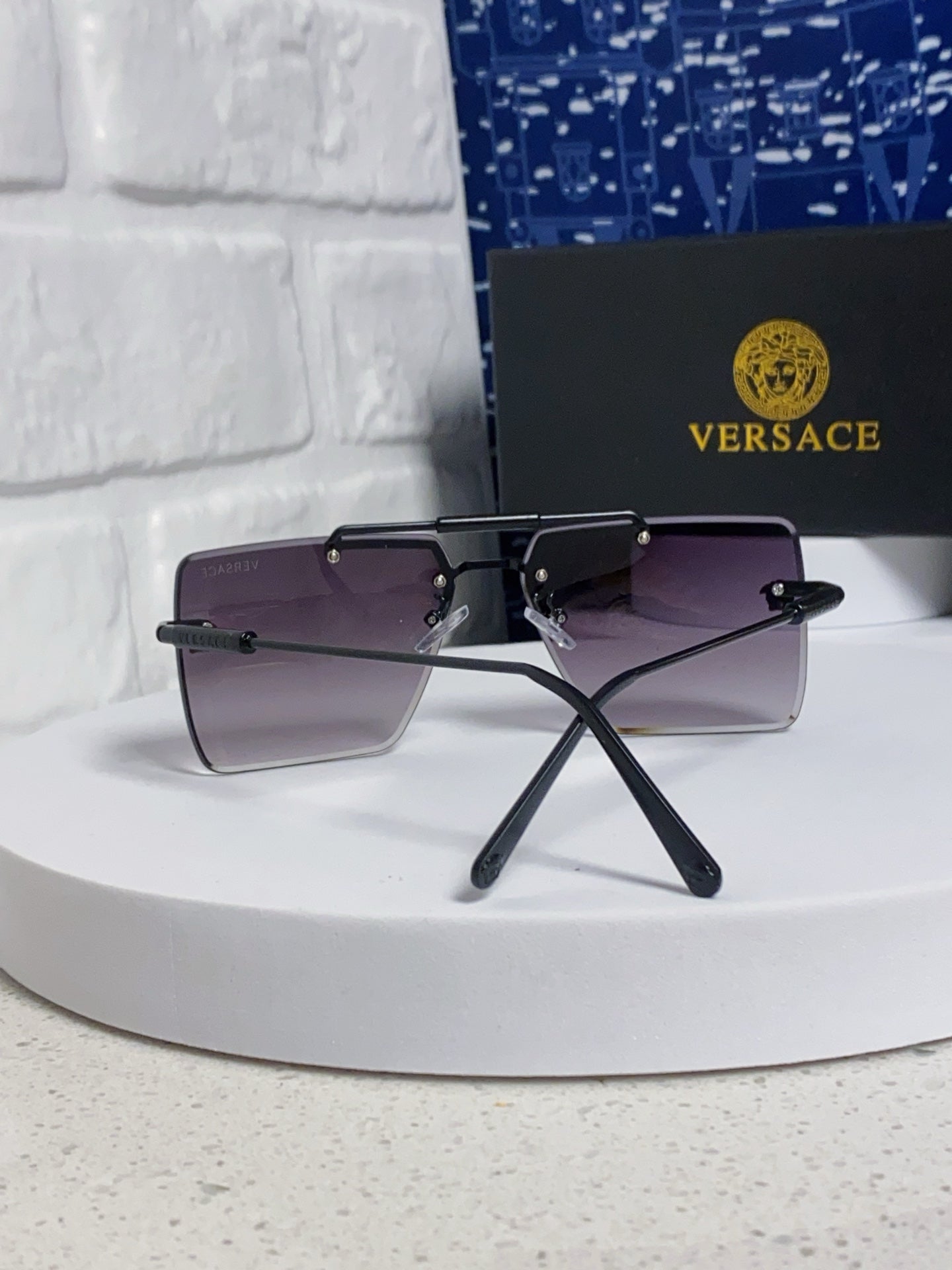 Versace Lightweight Rimless Gray Lens Sunglasses for Men & Women - detail image 2