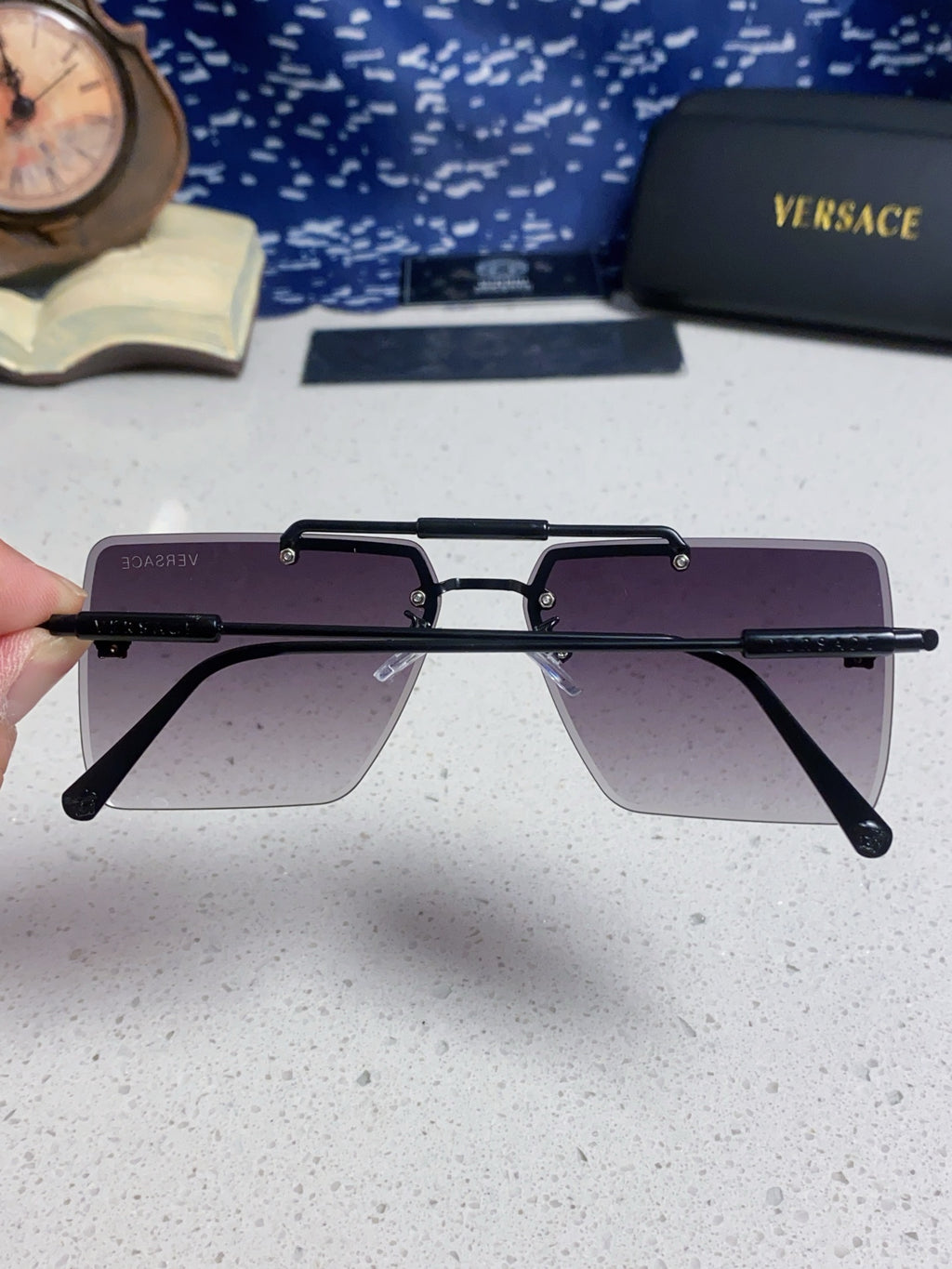 Versace Lightweight Rimless Gray Lens Sunglasses for Men & Women - detail image 4