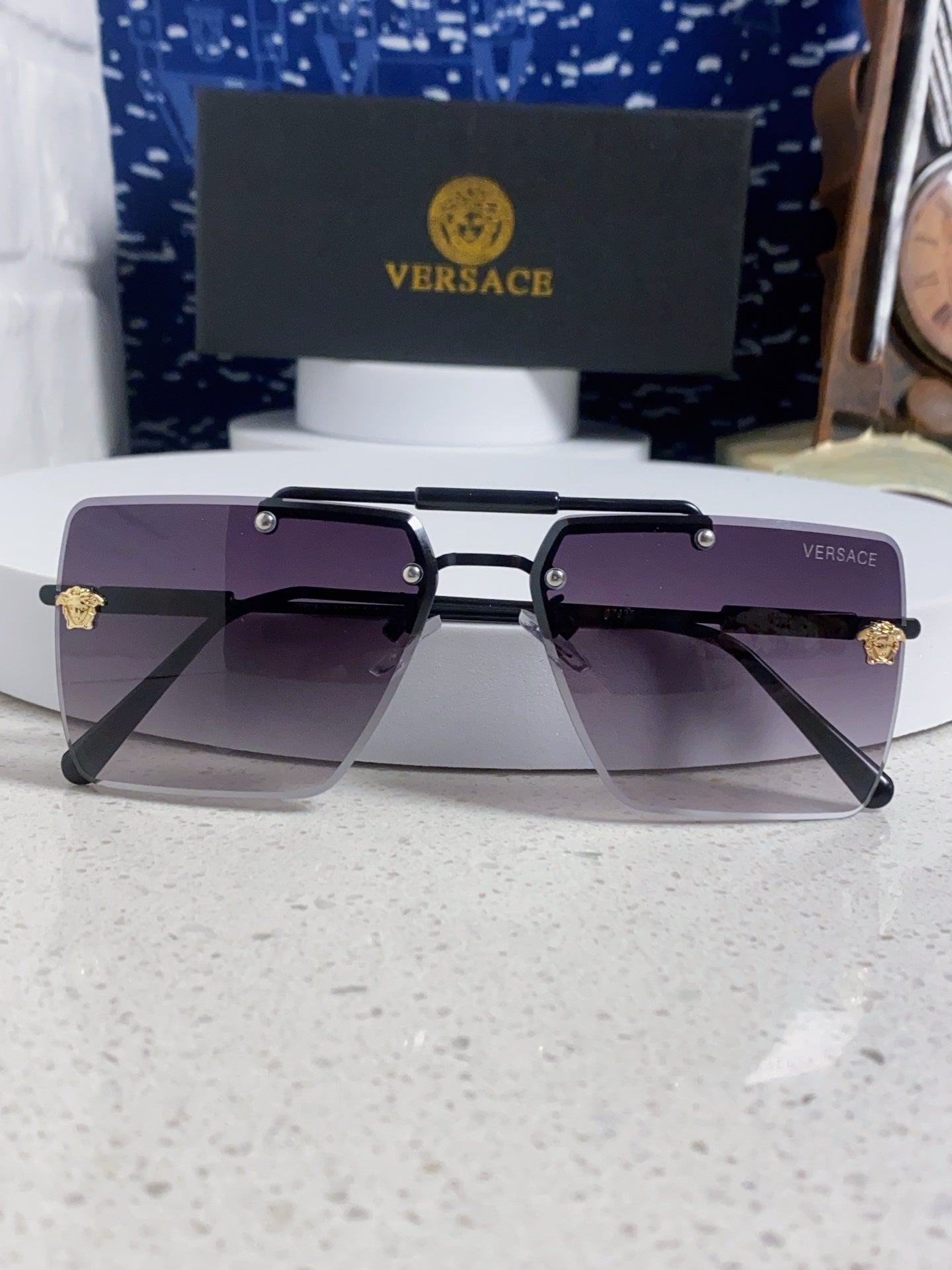 Versace Lightweight Rimless Gray Lens Sunglasses for Men & Women - detail image 8