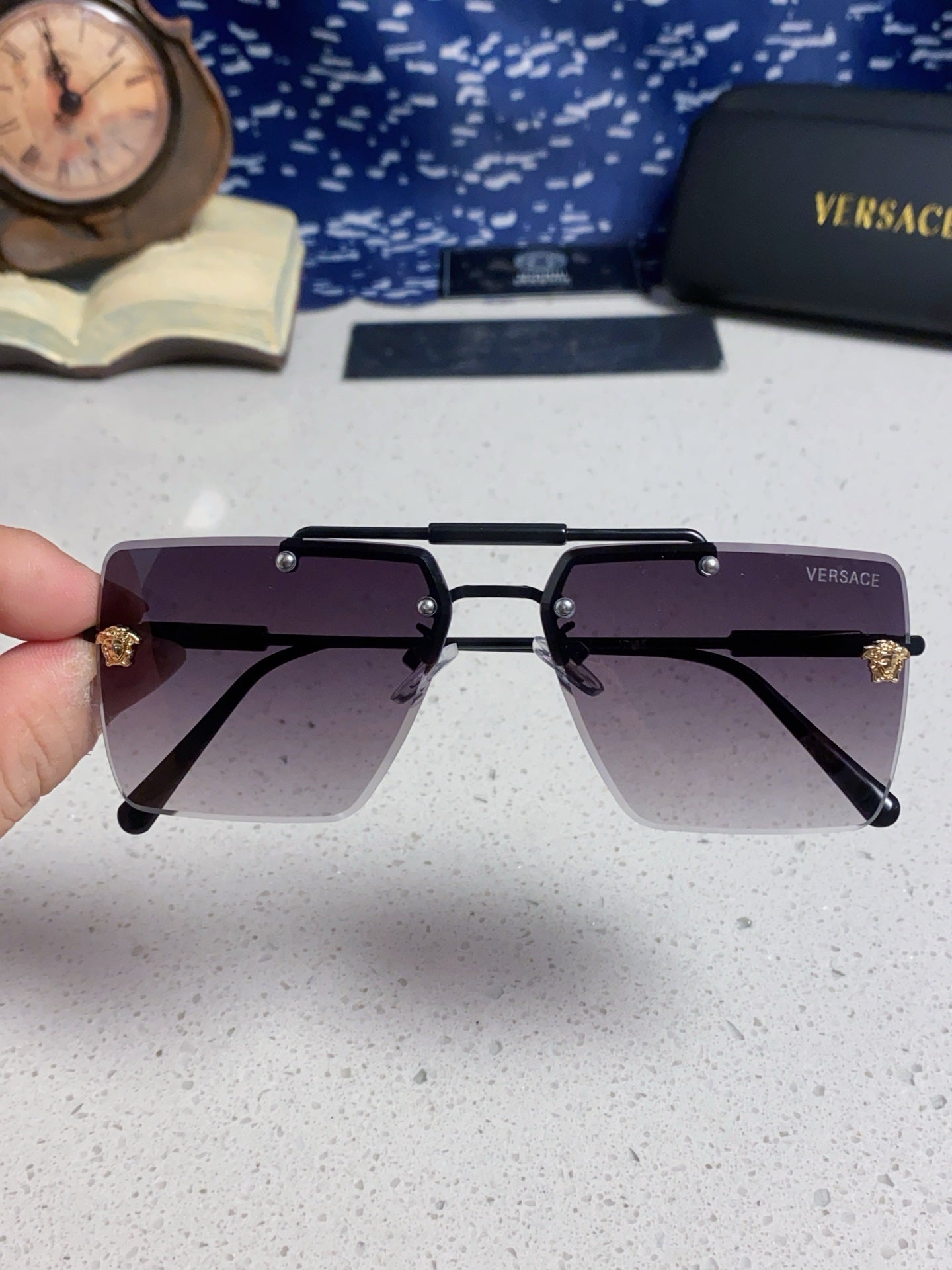 Versace Lightweight Rimless Gray Lens Sunglasses for Men & Women - detail image 3