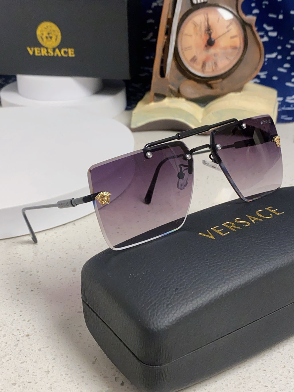 Versace Lightweight Rimless Gray Lens Sunglasses for Men & Women - detail image 9