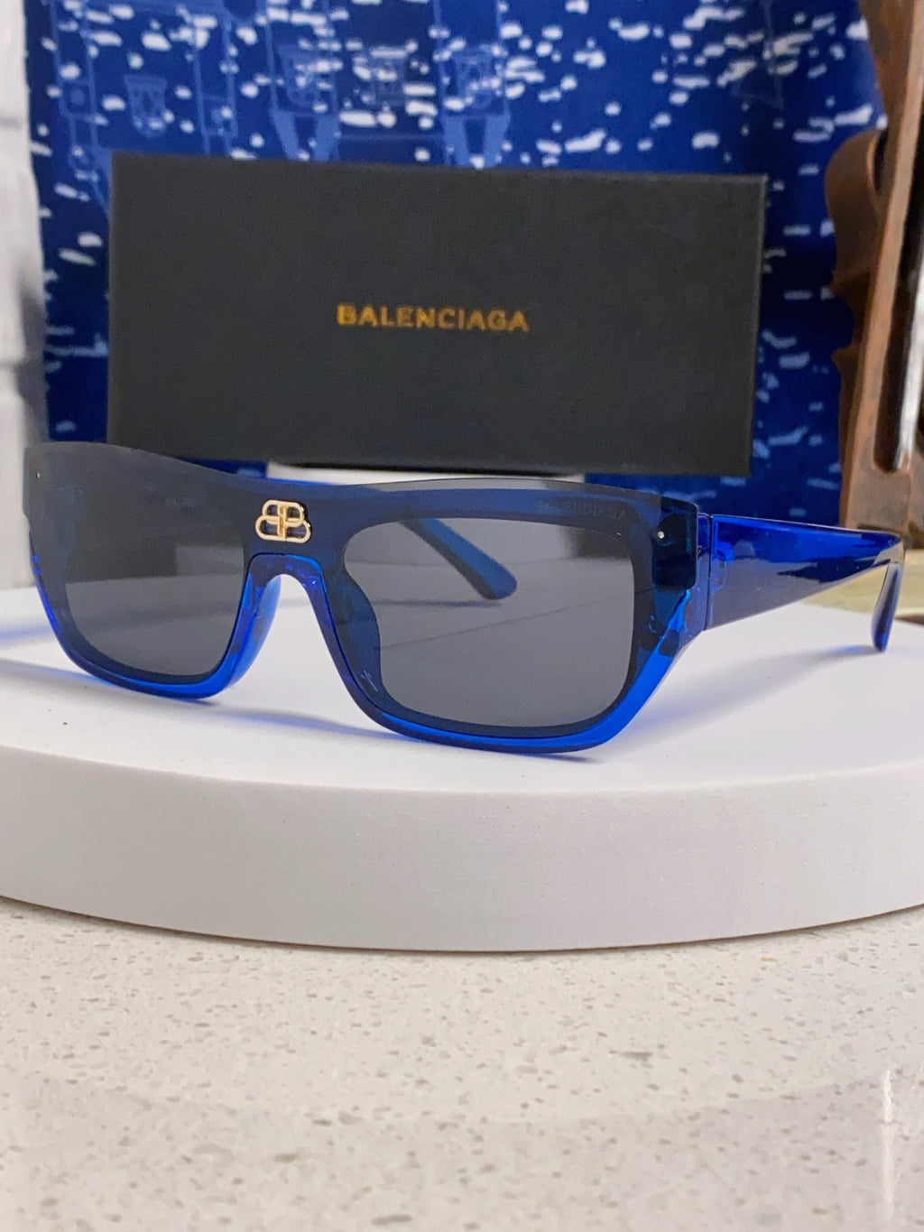 Balenciaga Browline Blue Lens Sunglasses for Men & Women - 358645