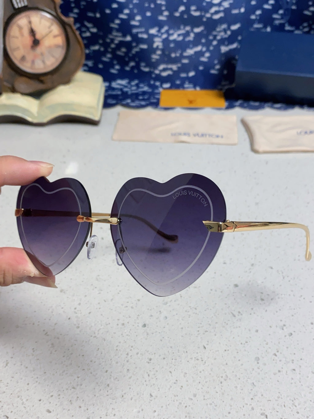 Louis Vuitton Lightweight Rimless Blue Lens Sunglasses for Women - 371404 - detail image 6