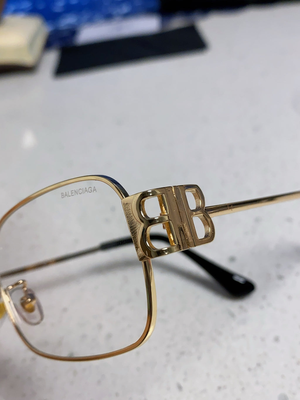 Balenciaga Metal Rectangular Gold Lens Sunglasses for Men & Women - detail image 7