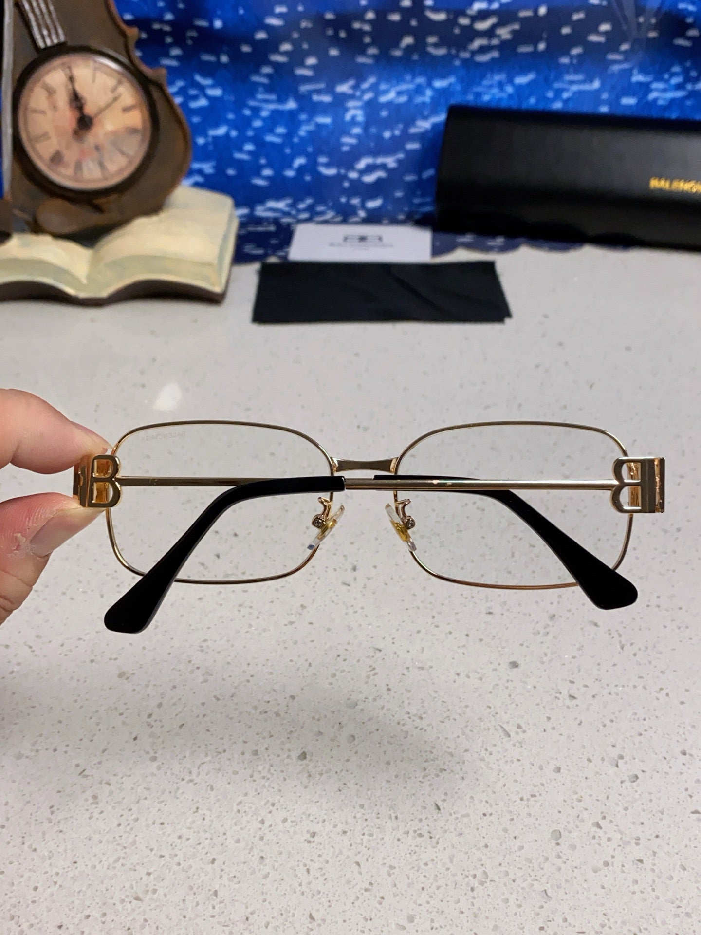 Balenciaga Metal Rectangular Gold Lens Sunglasses for Men & Women - detail image 5