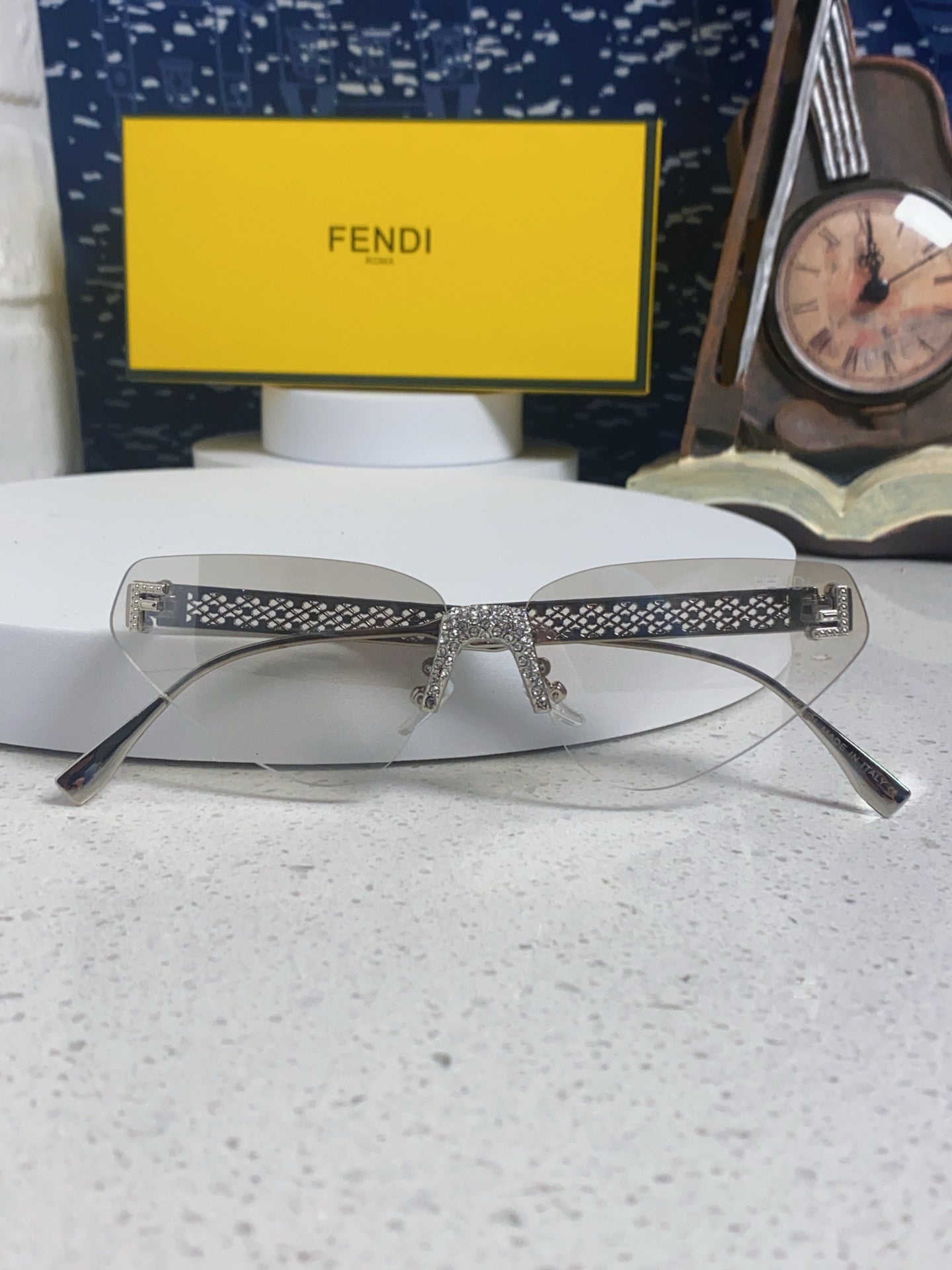 Fendi Lightweight Metal Rimless Red Lens Sunglasses for Women - 358741 - detail image 10