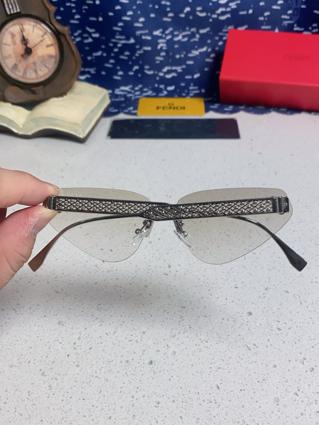 Fendi Lightweight Metal Rimless Red Lens Sunglasses for Women - 432729 - detail image 5
