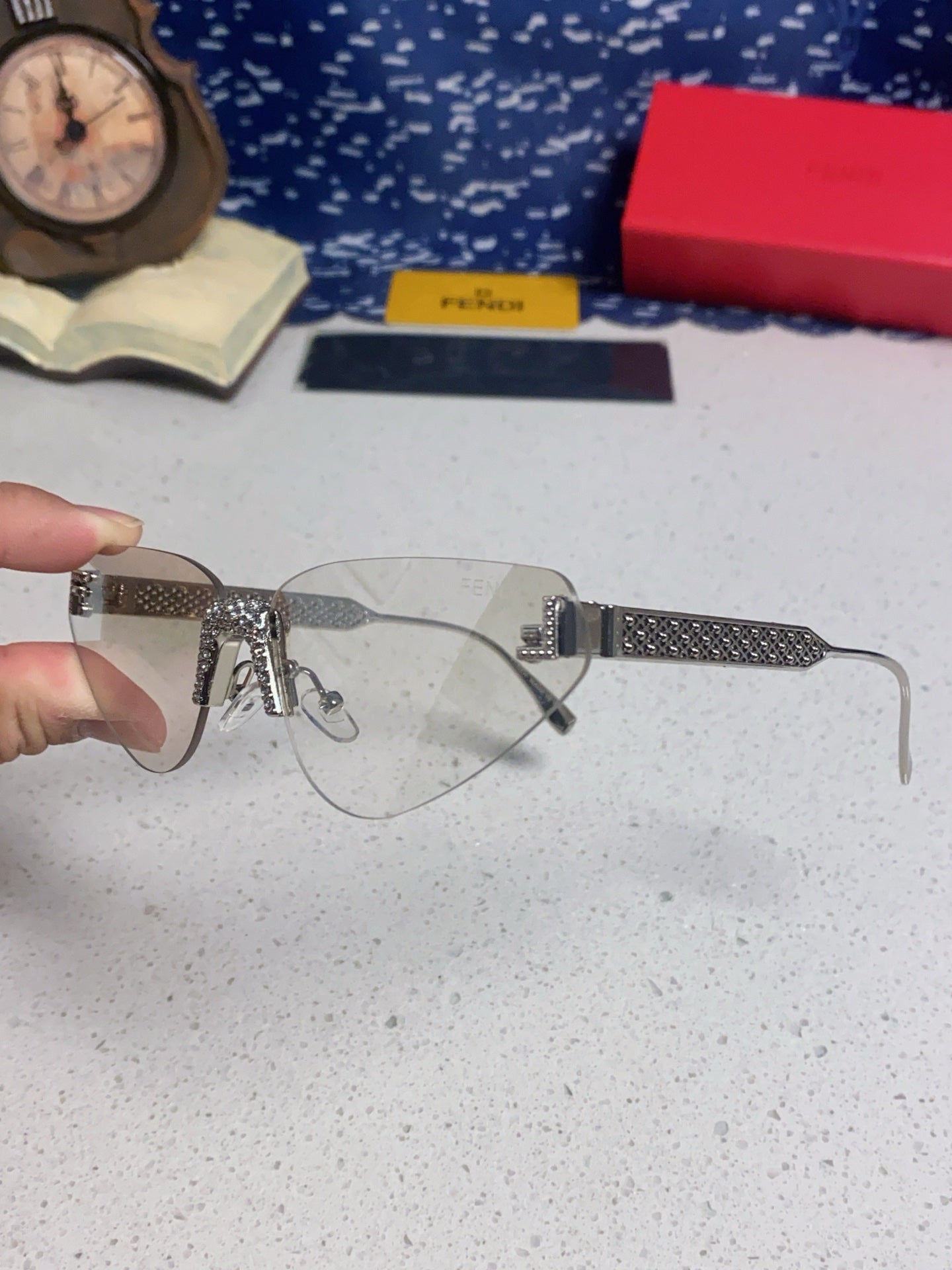 Fendi Lightweight Metal Rimless Red Lens Sunglasses for Women - 432729 - detail image 6