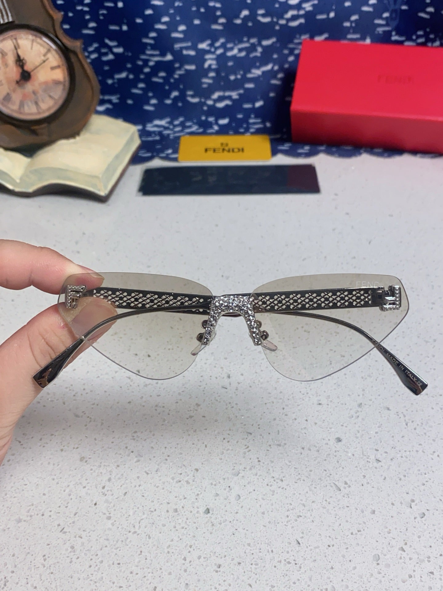 Fendi Lightweight Metal Rimless Red Lens Sunglasses for Women - 432729 - detail image 4