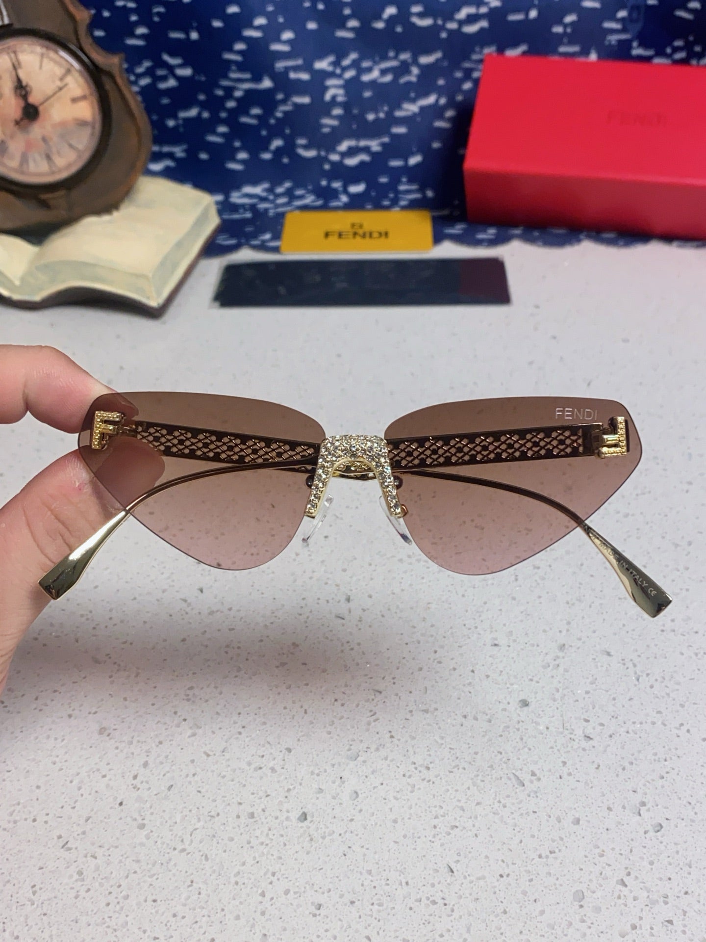 Fendi Lightweight Metal Rimless Brown Lens Sunglasses for Women - 432730 - detail image 4