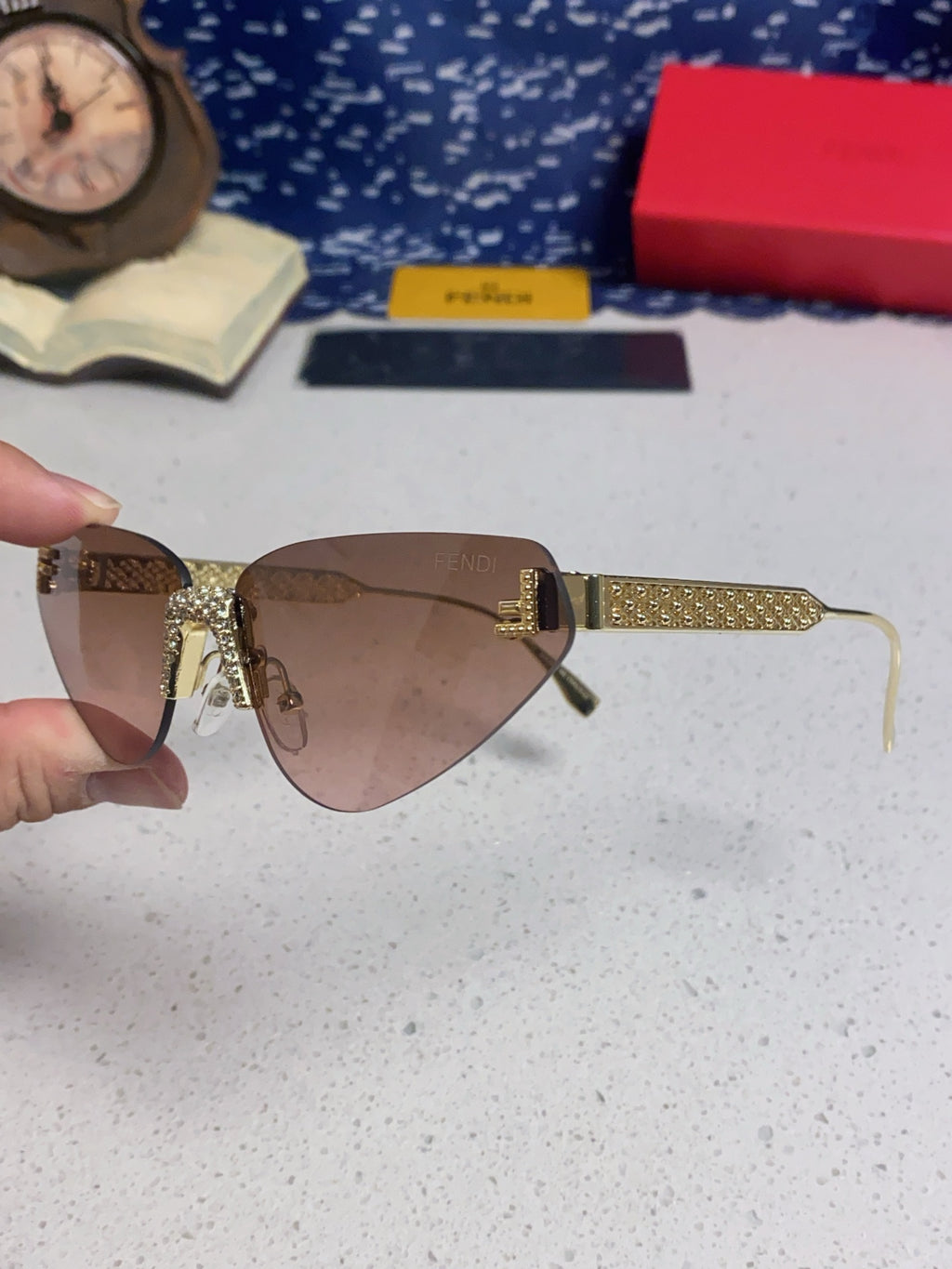 Fendi Lightweight Metal Rimless Brown Lens Sunglasses for Women - 487780 - detail image 6