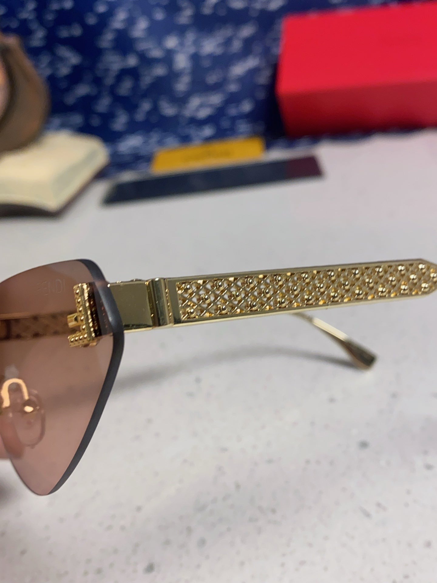 Fendi Lightweight Metal Rimless Brown Lens Sunglasses for Women - 358742 - detail image 8