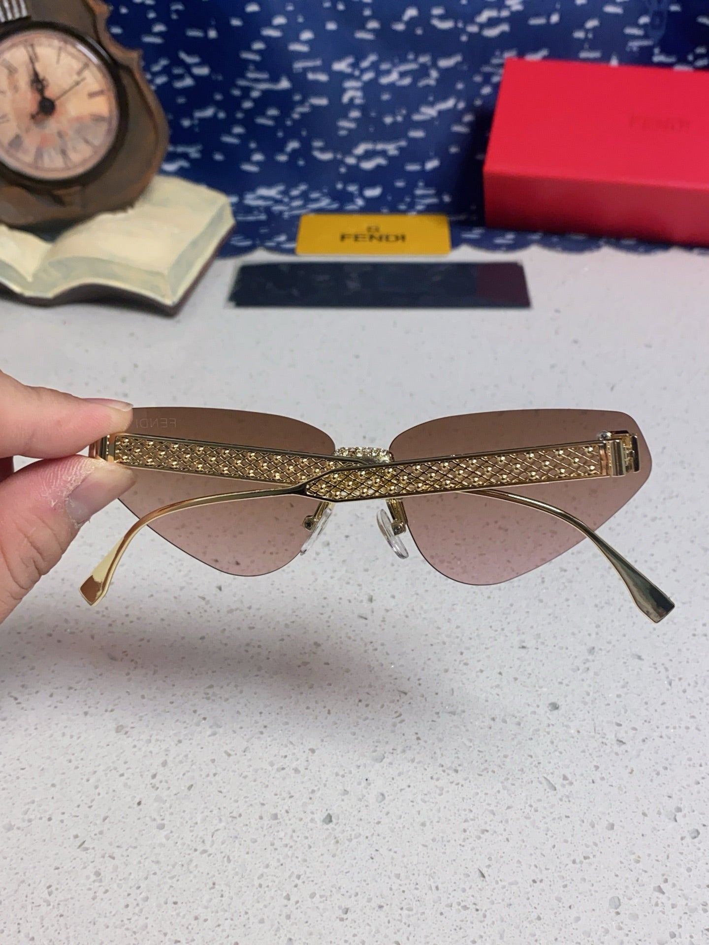Fendi Lightweight Metal Rimless Brown Lens Sunglasses for Women - 432730 - detail image 5