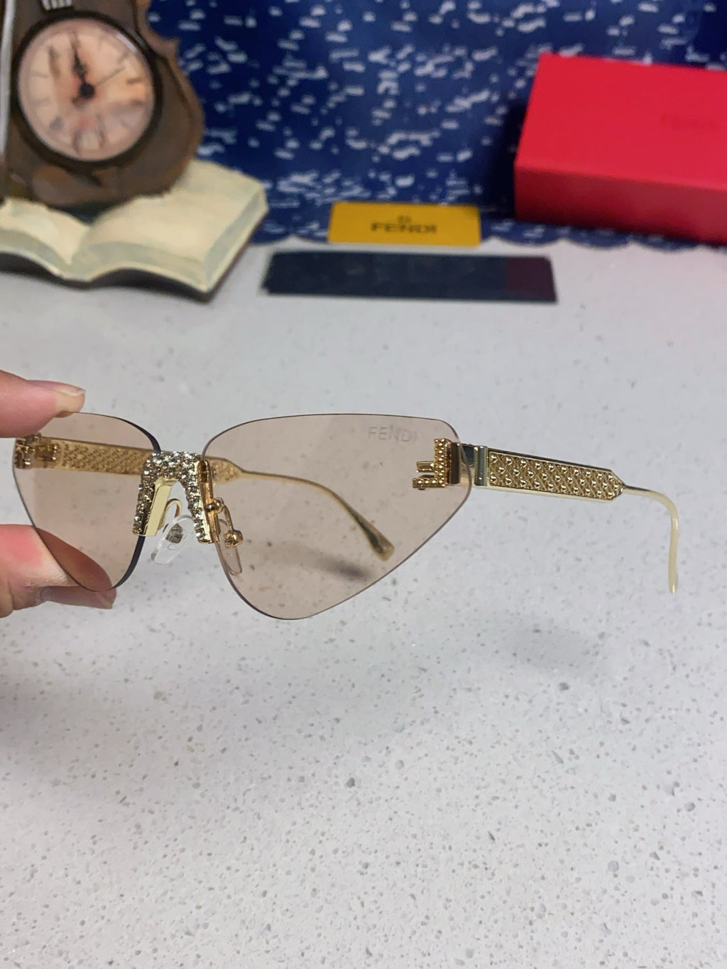Fendi Lightweight Metal Rimless Silver Lens Sunglasses for Women - 487781 - detail image 6