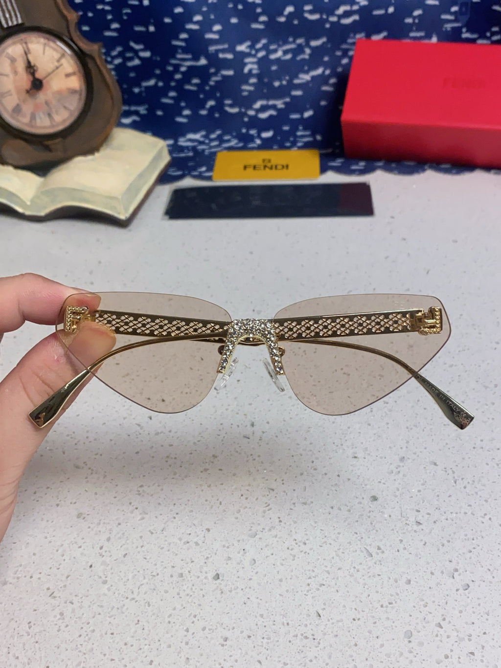 Fendi Lightweight Metal Rimless Silver Lens Sunglasses for Women - 358743 - detail image 4