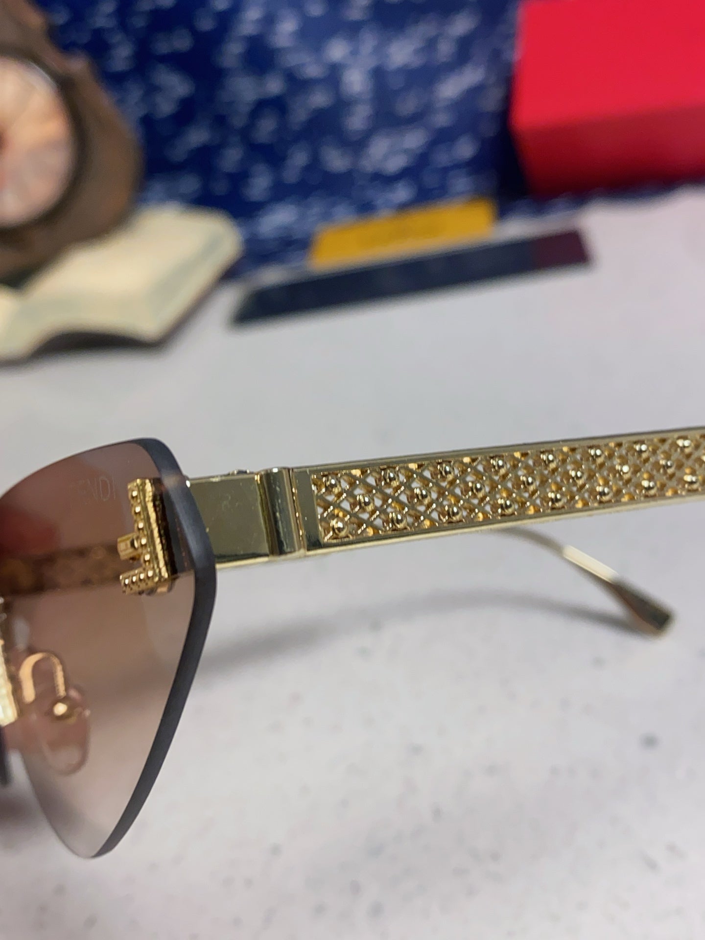 Fendi Lightweight Metal Rimless Brown Lens Sunglasses for Women - 358744 - detail image 7