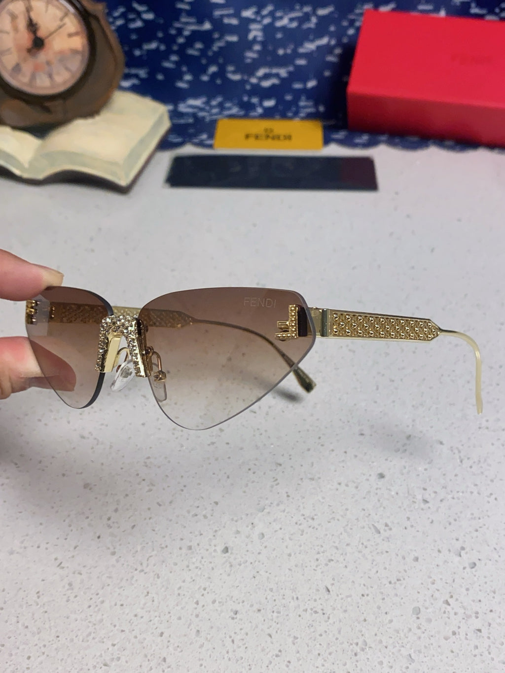 Fendi Lightweight Metal Rimless Brown Lens Sunglasses for Women - detail image 6