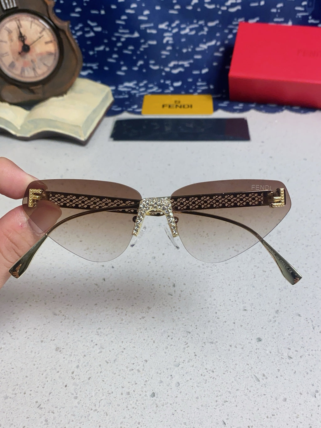 Fendi Lightweight Metal Rimless Brown Lens Sunglasses for Women - 432732 - detail image 4