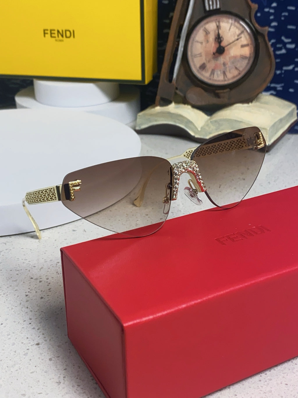 Fendi Lightweight Metal Rimless Brown Lens Sunglasses for Women - 358744 - detail image 10